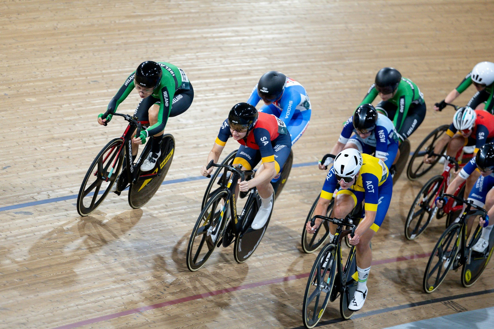 Chloe Moran and Claudia Marcks racing at the 2024 AusCycling Track National Championships in Brisbane. Picture: Mackenzie Sweetnam