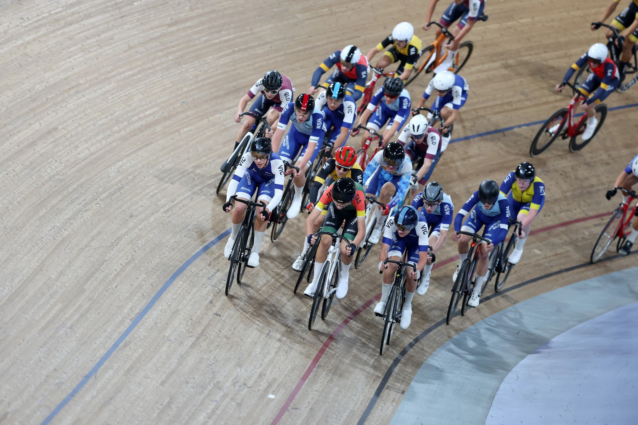 U17 Boys Scratch Race at the 2026 AusCycling Track National Championships in Brisbane. Picture: Con Chronis