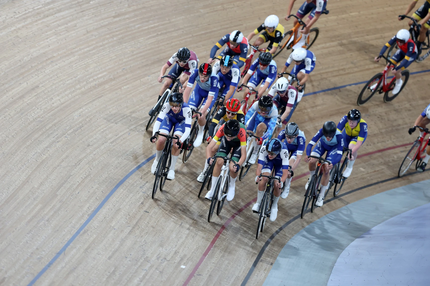 U17 Boys Scratch Race at the 2026 AusCycling Track National Championships in Brisbane. Picture: Con Chronis