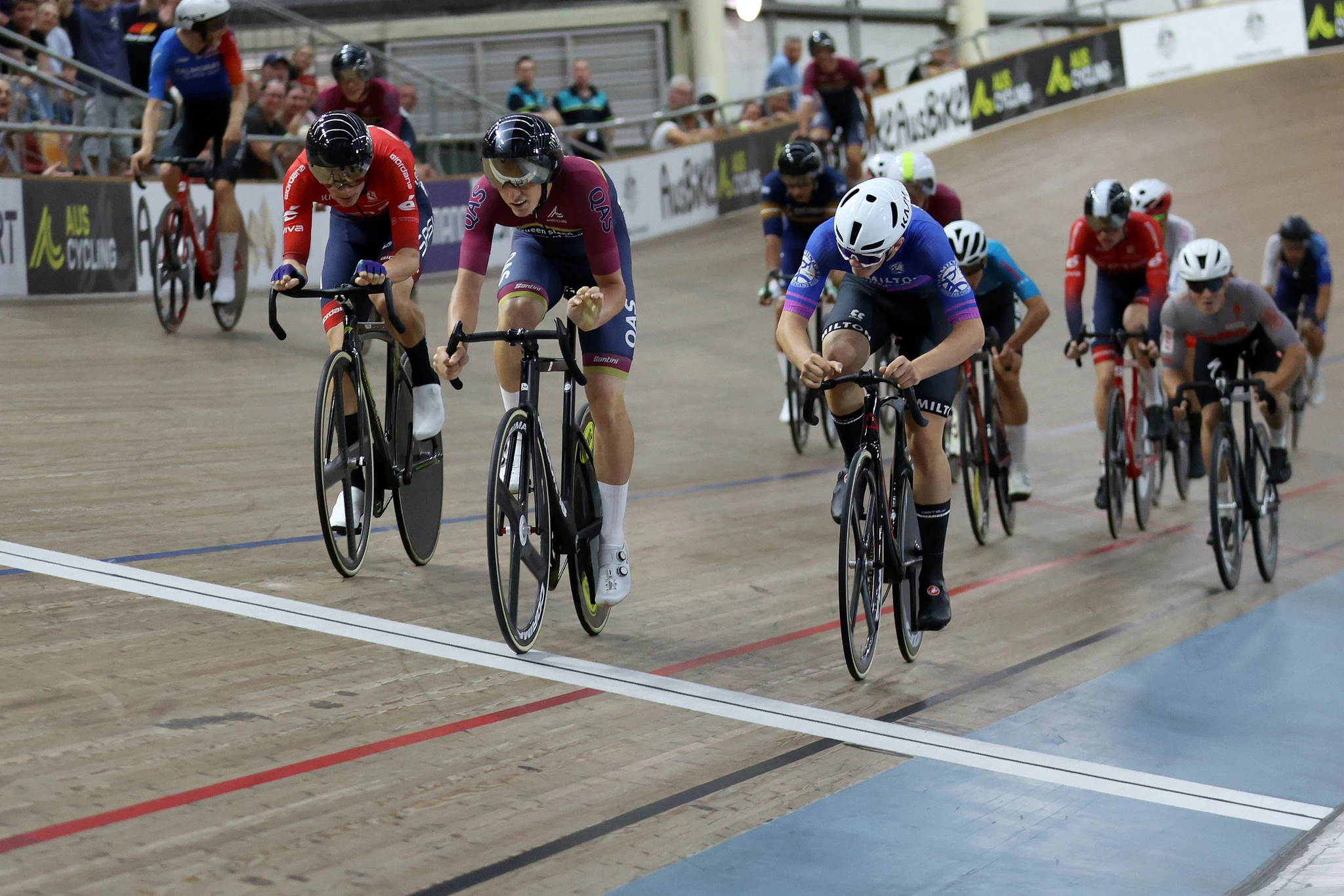 Noah Blannin wins the 127th Austral Wheelrace at DISC in Melbourne. Picture: Con Chronis