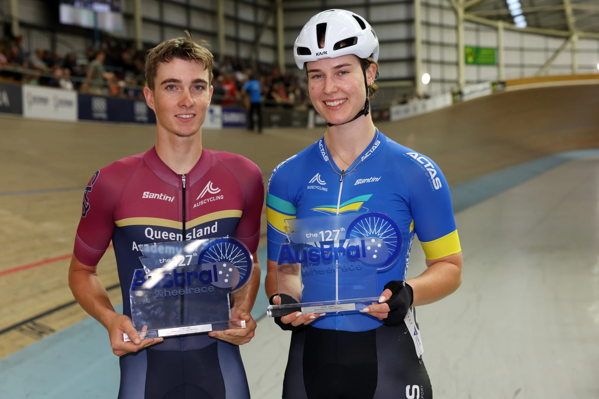 Noah Blannin and Claudia Marcks, Austral Wheelrace winners in 2024. Picture: Con Chronis
