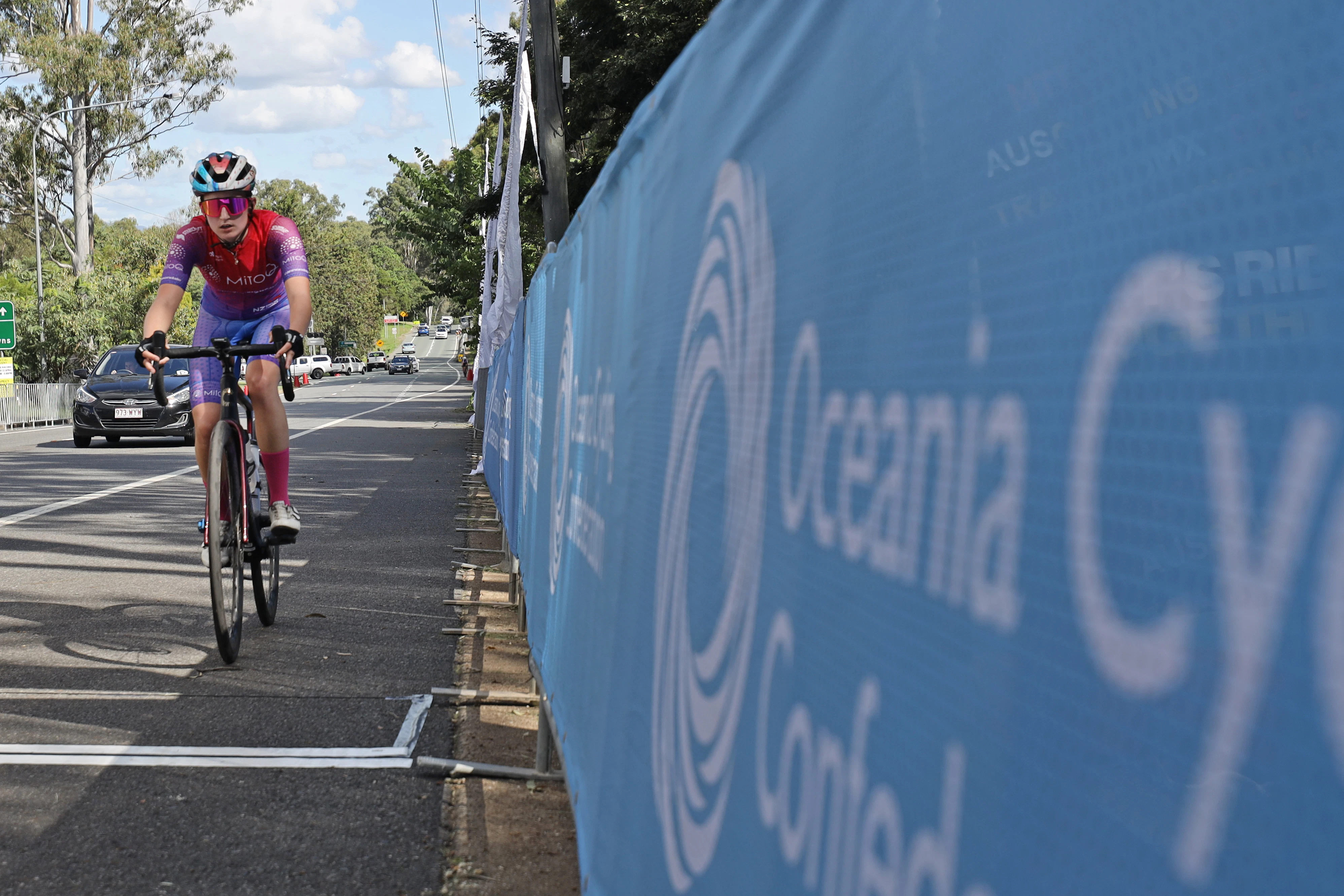 Junior woman racing at the 2024 Oceania Road Championships around Mt Crosby, Brisbane. Picture: Mat Gilfedder