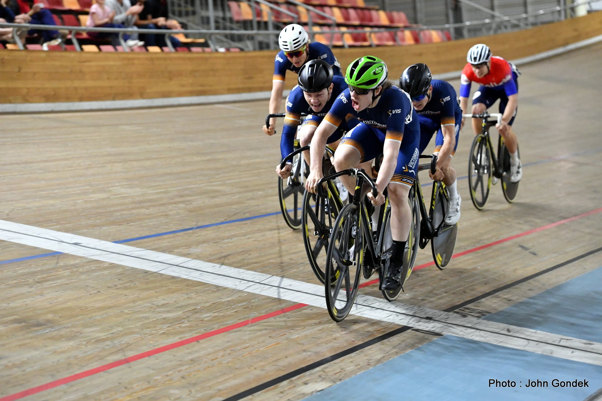 Sam Gallagher winning the 2021 Austral Wheelrace. Picture: John Gondek