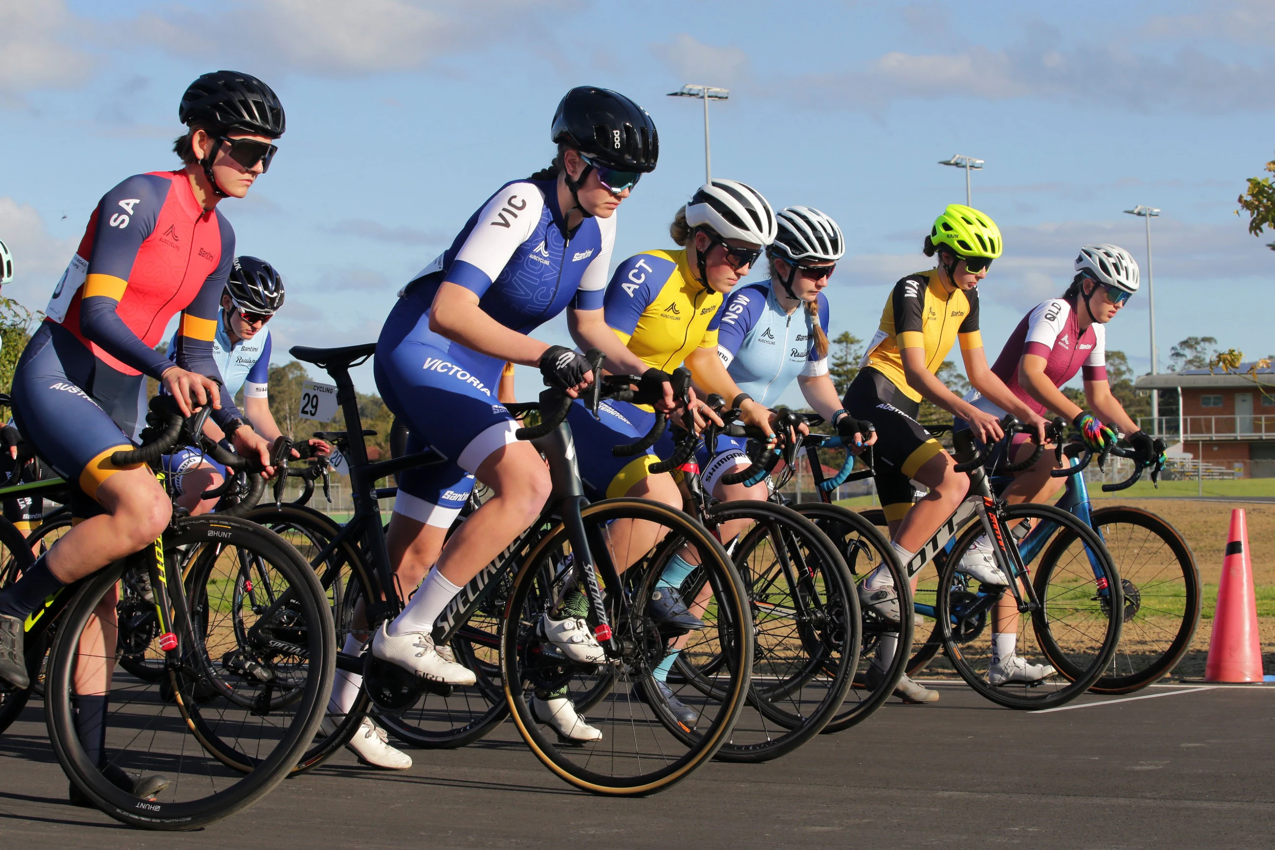 Junior road cyclists at an AusCycling Road National Championships in Wollongong, NSW in 2022
