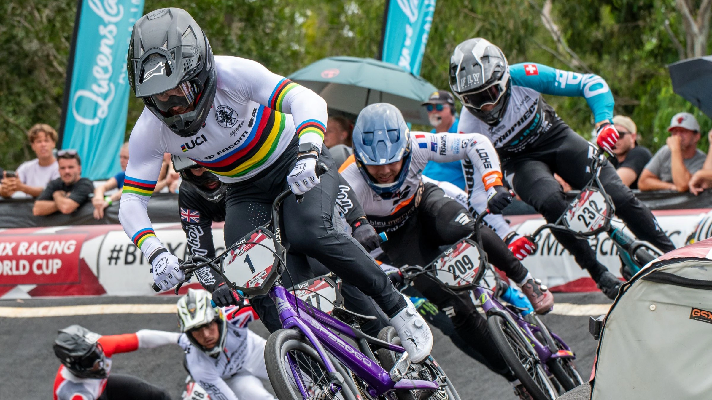 The UCI BMX Racing World Champion racing at a BMX Racing World Cup event in Brisbane, Queensland, Australia