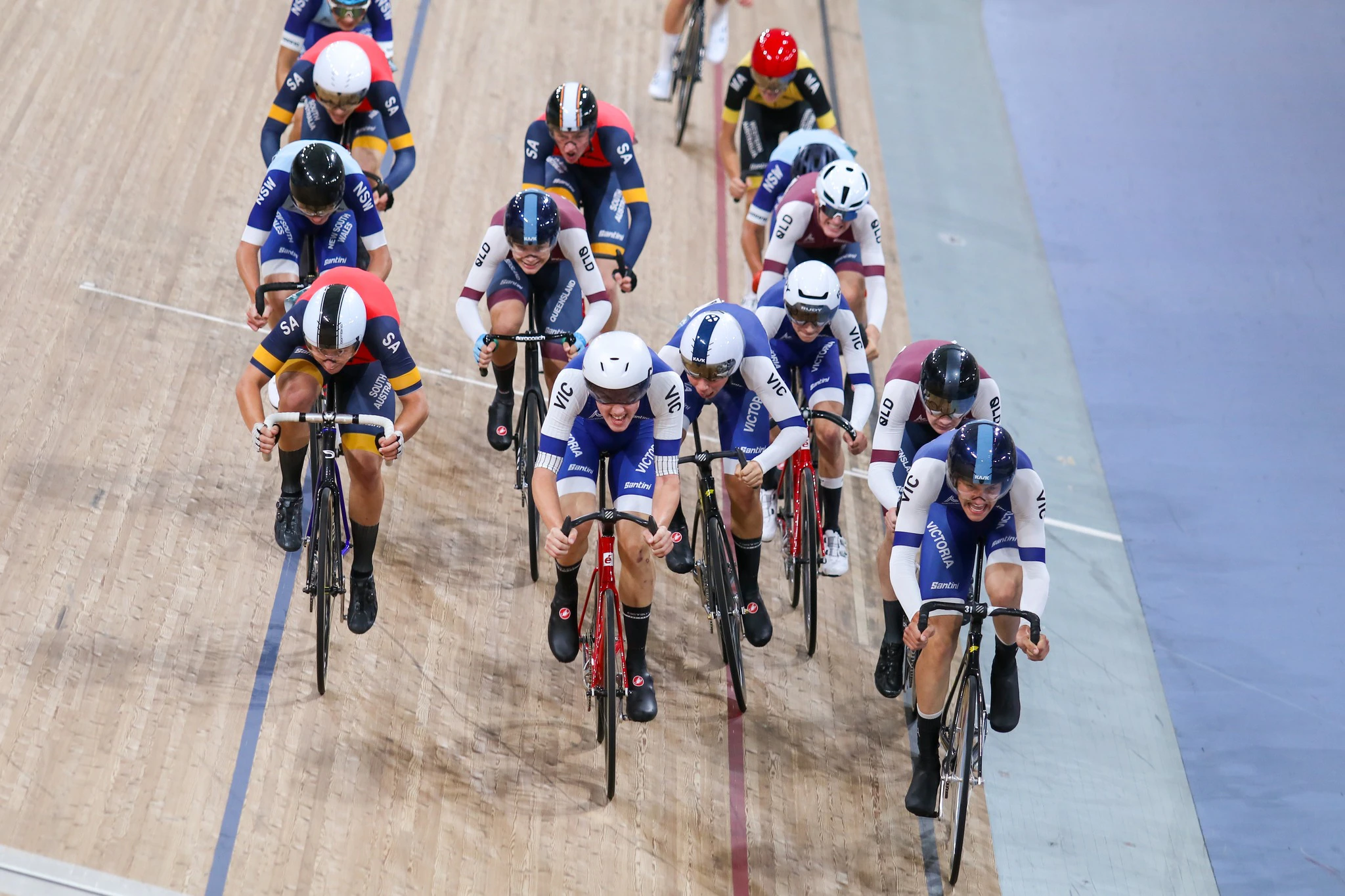 Racing at the 2024 AusCycling Junior Track National Championships in Brisbane. Picture: Cycling Photos Tasmania.