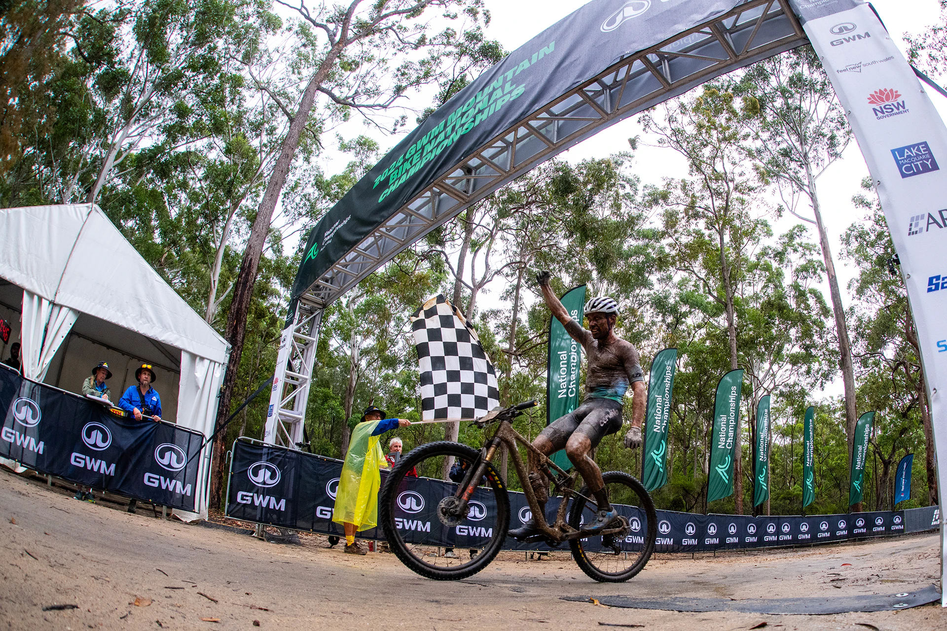 2024 Mountain Bike National Championships rider crossing finish line