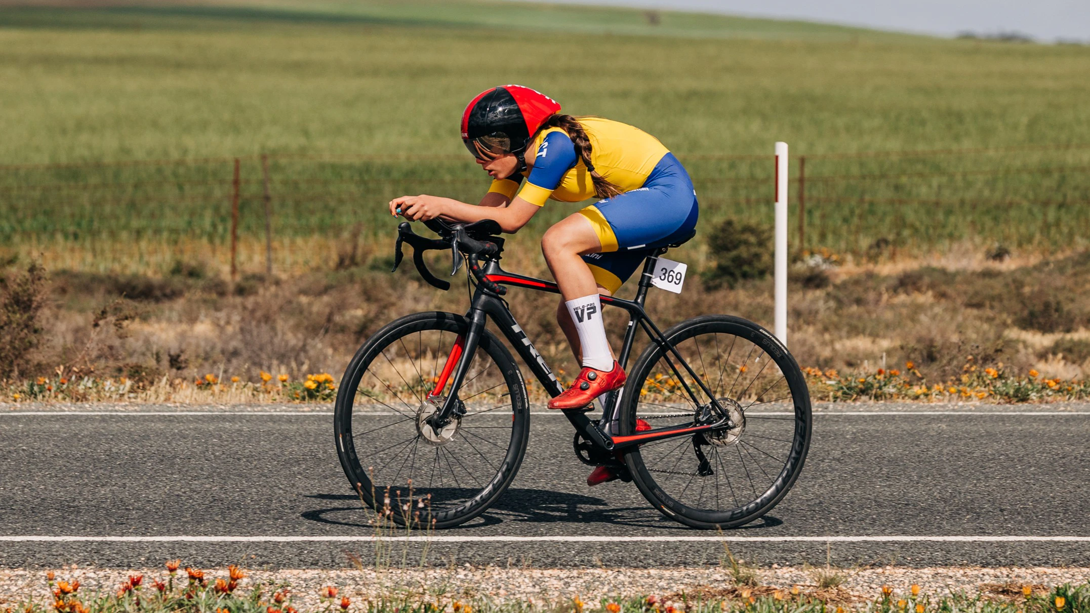 Evelyn Power, junior cyclist for the Australian Capital Territory ACT, competes in an individual time trial at the AusCycling Junior Road National Championships 2024.