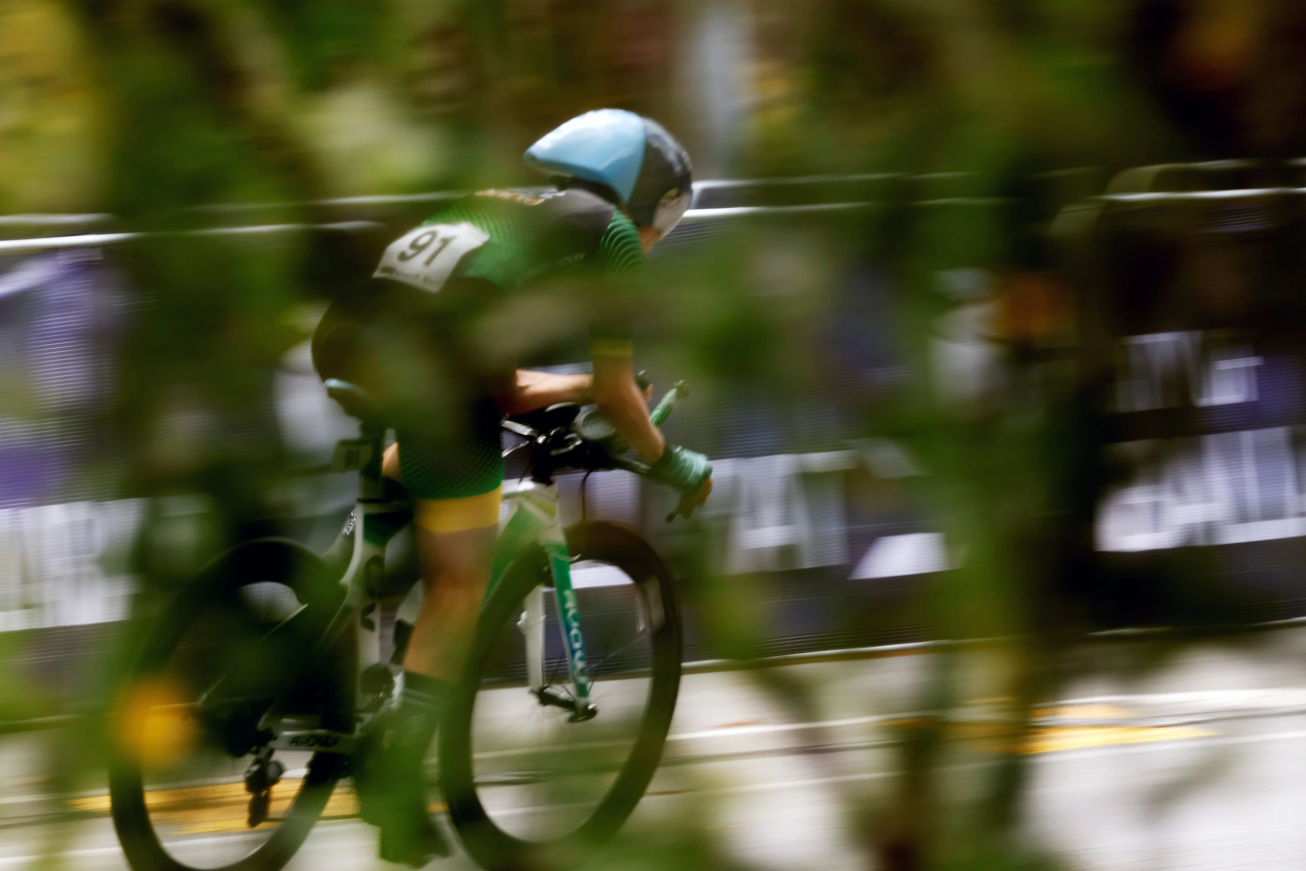 A masters road time trial cyclist during the 2024 AusCycling Road National Championships in Buninyong, Ballarat