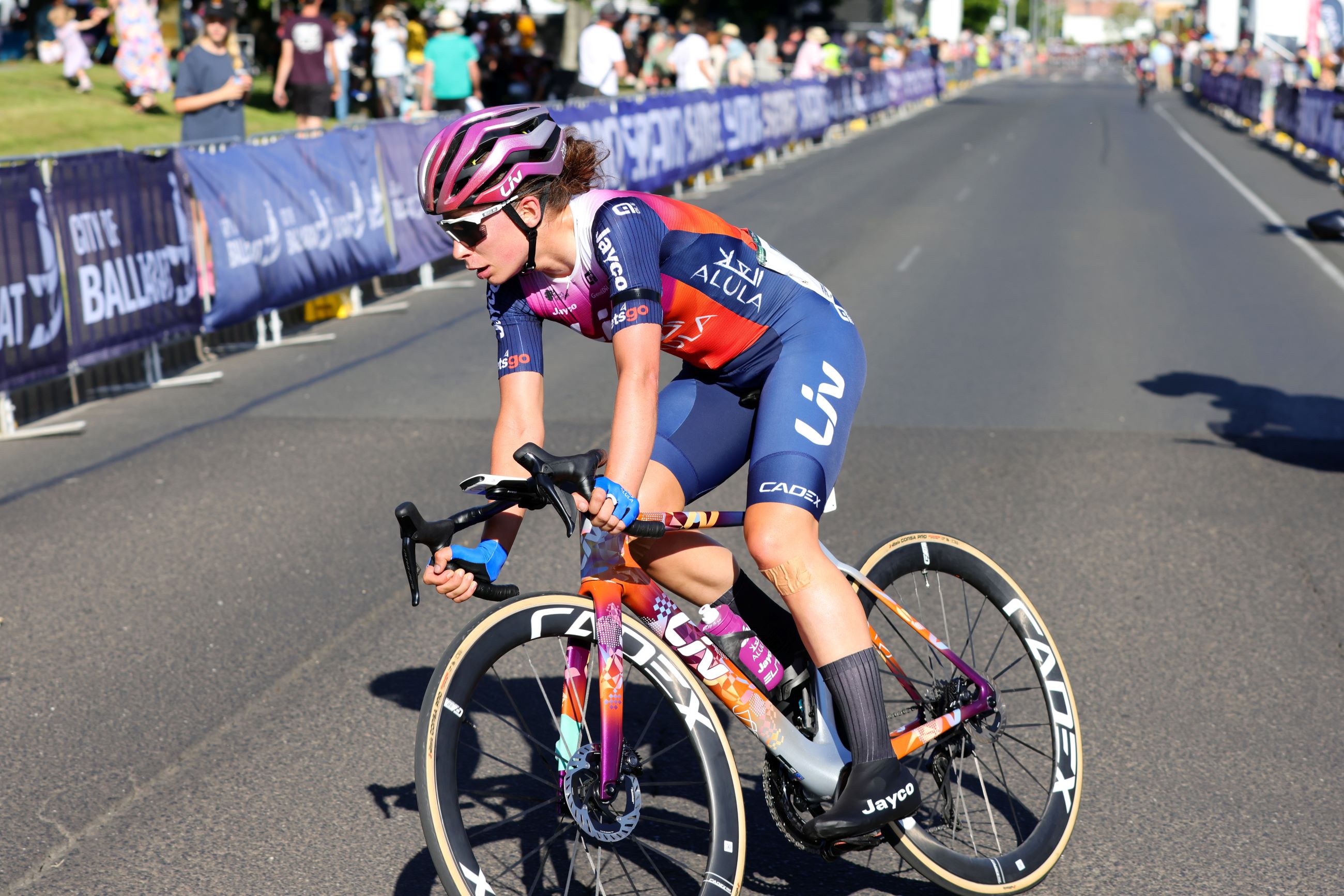 Ruby Roseman-Gannon, Australian cyclist for Liv AlUla Jayco, racing the 2024 AusCycling Road National Championships in Ballarat