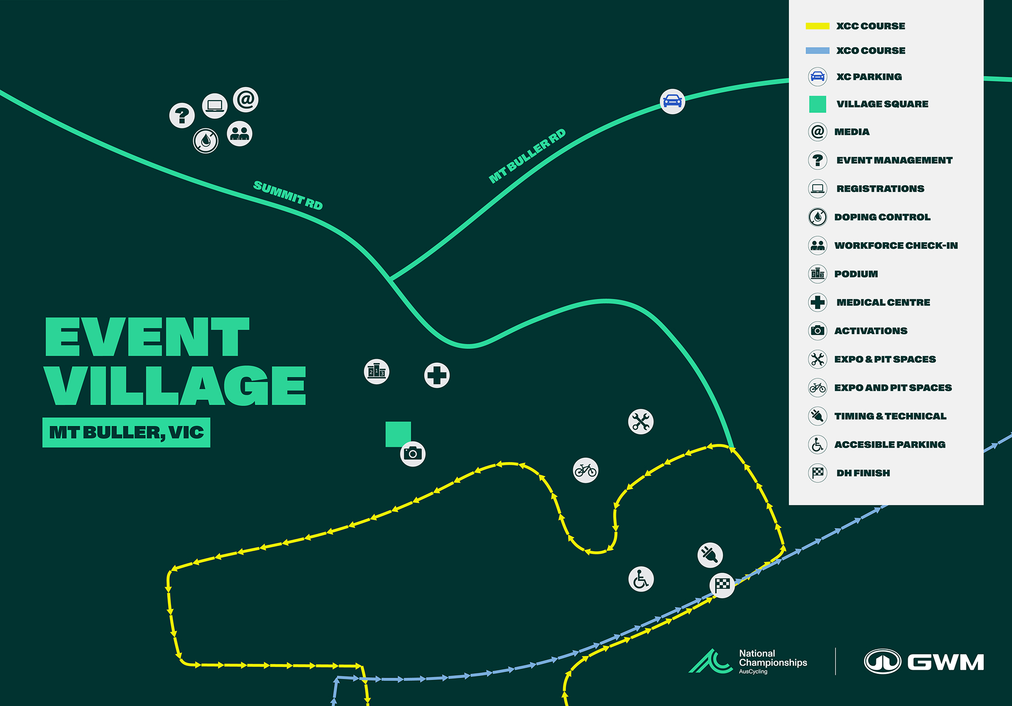 2025 GWM Mountain Bike National Championships Event Village Map