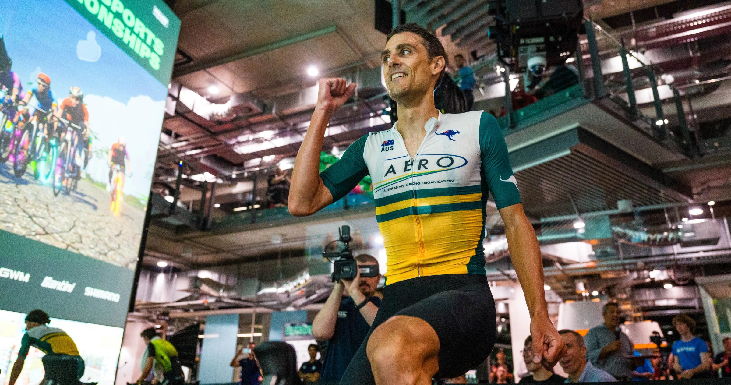 Josh Wilson celebrates his esports national championship in Brisbane. Picture: Alex Polizzi.