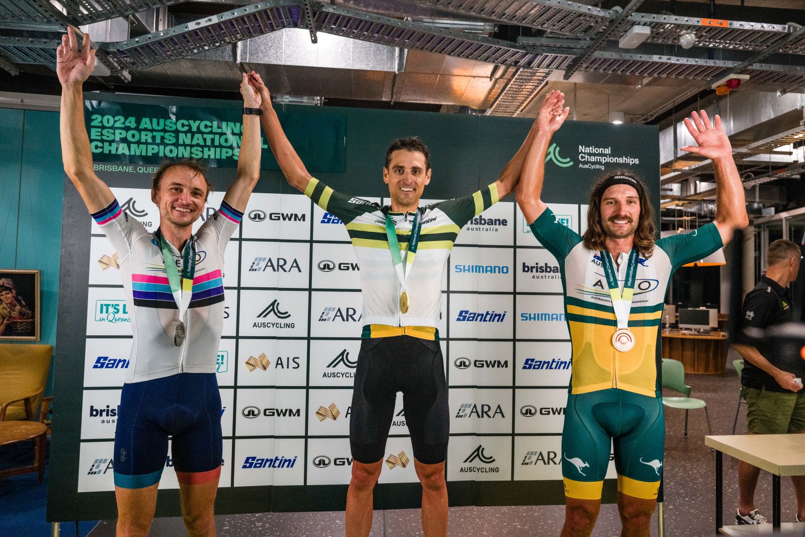 2024 AusCycling Esports National Championships men's podium. Picture: Alex Polizzi.