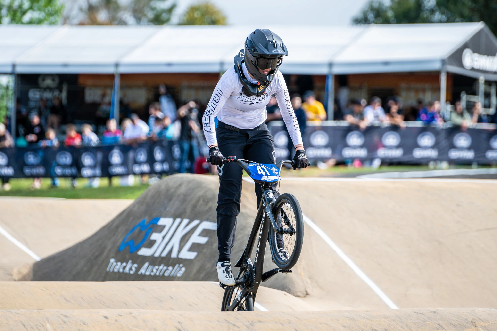 Stephanie Alexander racing at Round 7 of the 2025 AusCycling BMX Racing National Series at Macarthur BMX Club. Picture: Get Snapt
