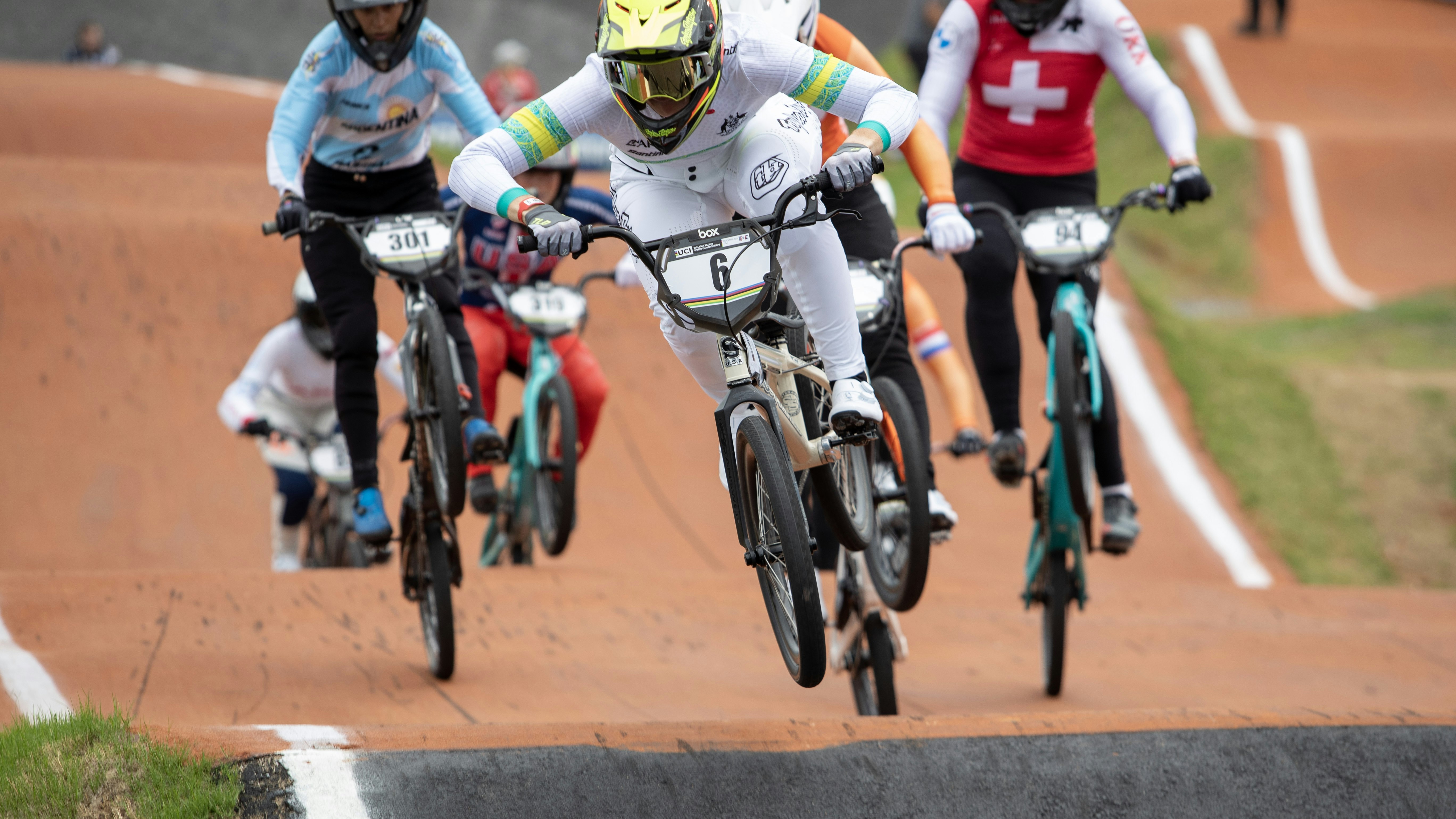 Lauren Reynolds racing at the 2024 UCI BMX Racing World Championships in Rock Hill, USA. Picture: Derek Betcher