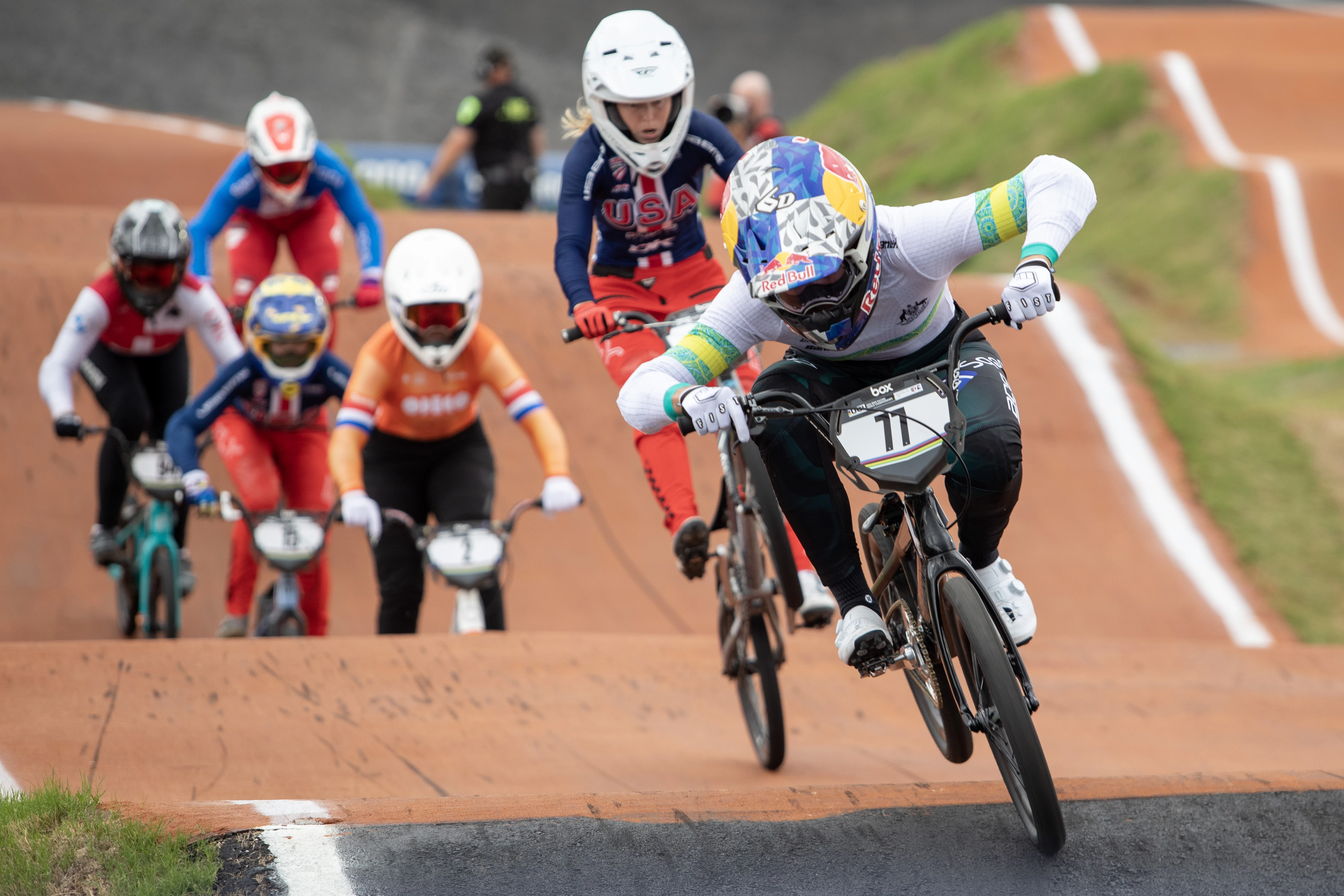 Saya Sakakibara racing at the 2024 UCI BMX Racing World Championships in Rock Hill, USA. Picture: Derek Betcher