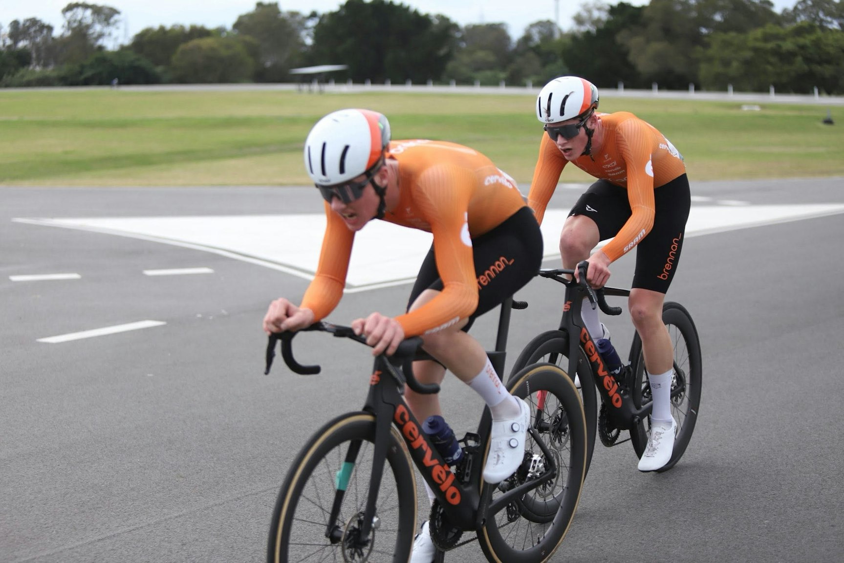 Oliver Ward and Alistair Forsyth racing the 2025 Balmoral Junior Tour, part of the BikeChain J19 NRS. Picture: Gabe Nuspan