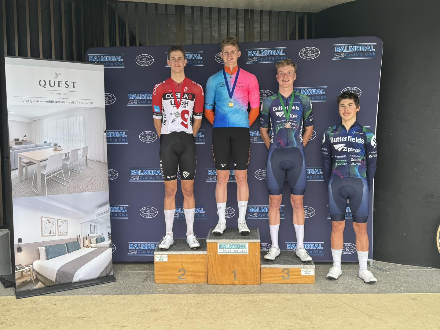 2025 Balmoral Junior Tour GC podium - BikeChain J19 National Road Series. Picture: Gabe Nuspan