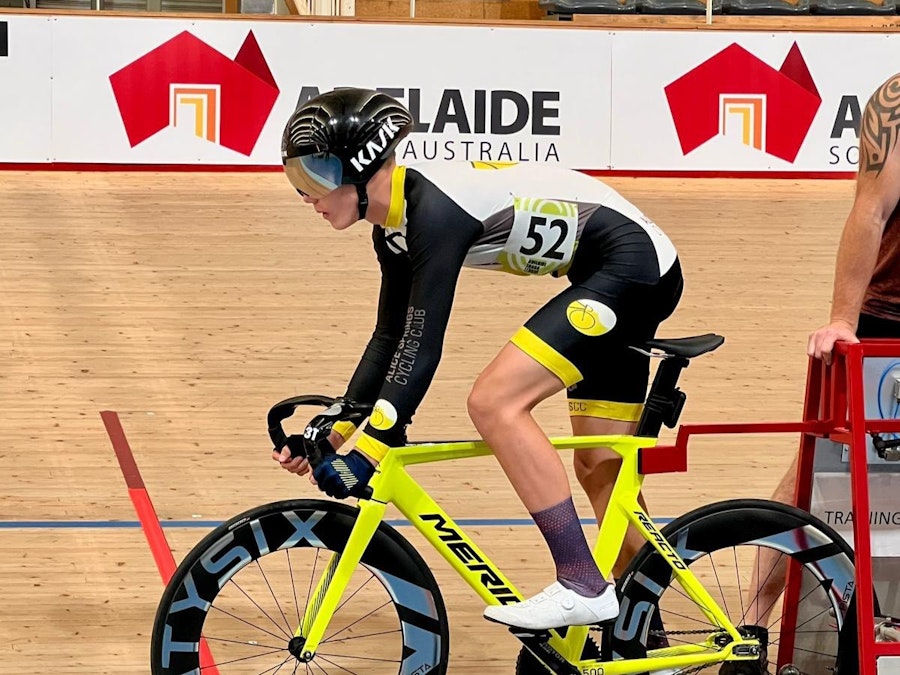 Mitchell Schultz from the Alice Springs Cycling Club racing at the 2026 AusCycling SA/NT Track State/Territory Championships in December 2025. Picture: Supplied