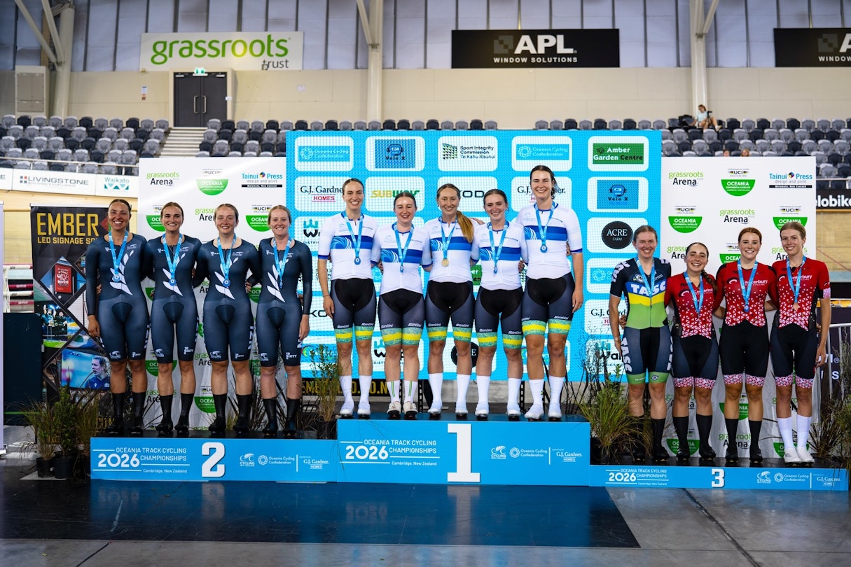 2026 Oceania Track Championships - Women's Team Pursuit podium. Picture: Ethan Verner Photography