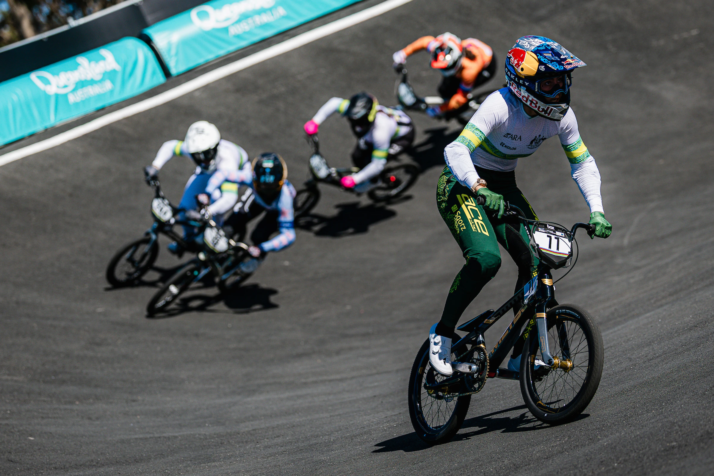 Saya Sakakibara leads the field in Round 1 at the 2026 UCI BMX Racing World Championships in Brisbane, Australia