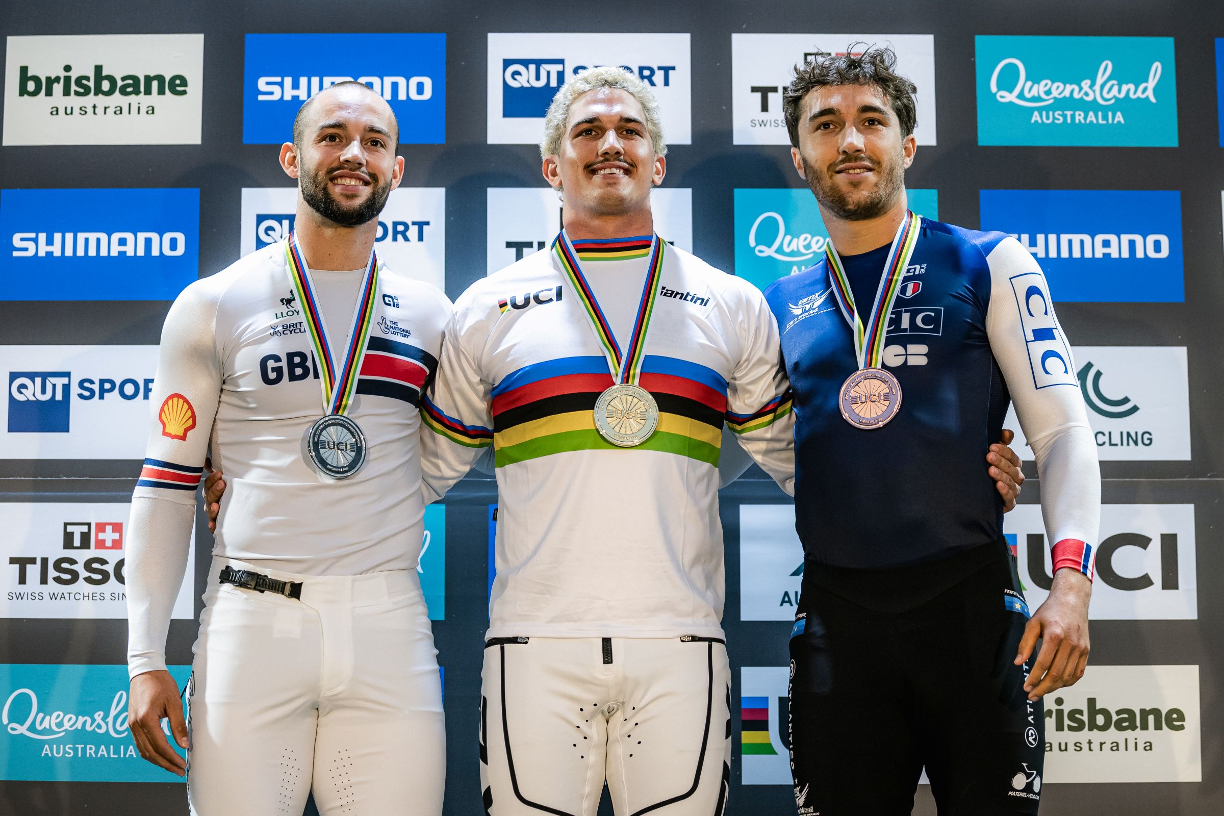 Jesse Asmus on the podium of the 2026 UCI BMX Racing World Championships in Brisbane
