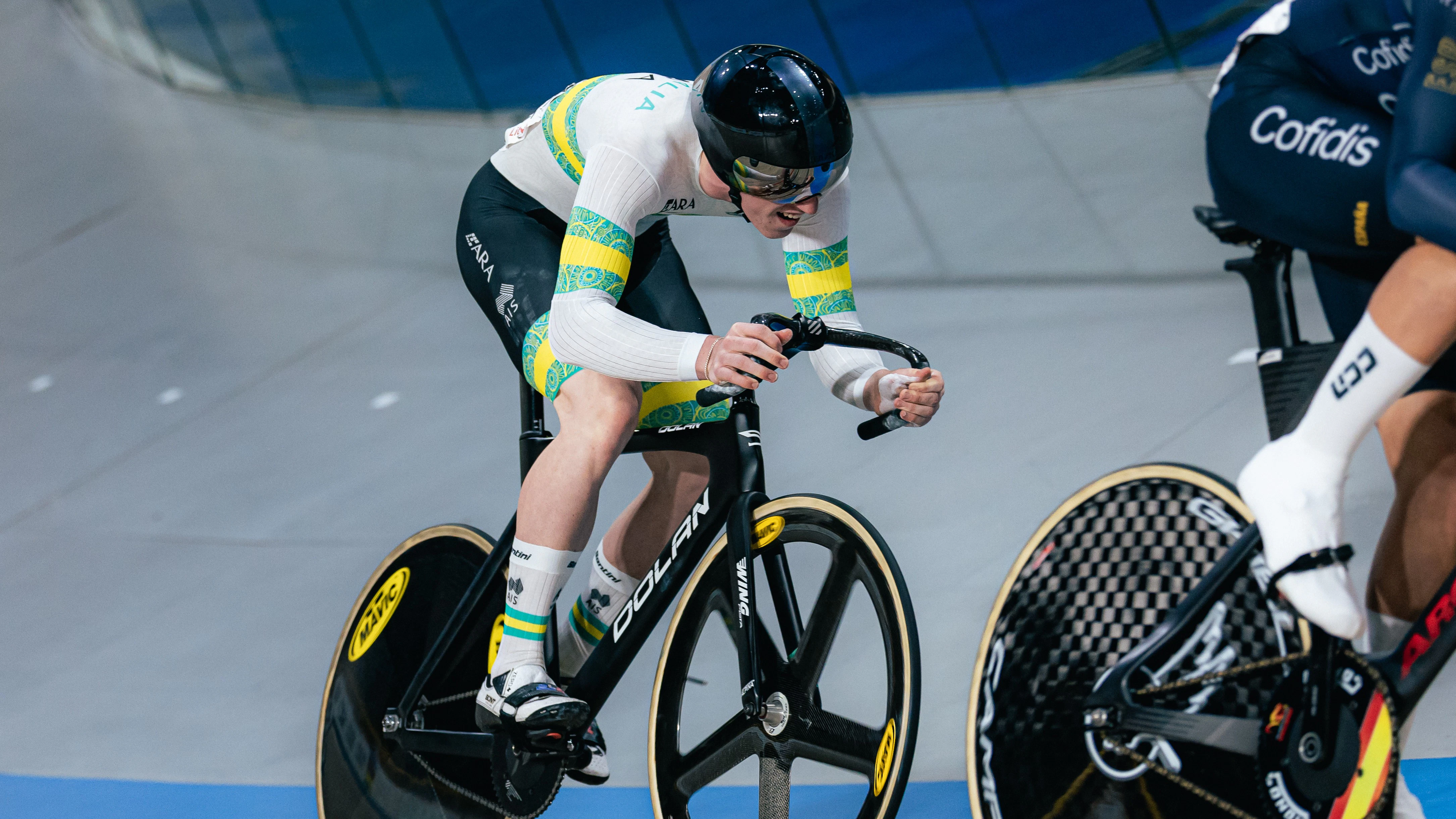 Angus Withington racing at the 2025 UCI Junior Track World Championships in Apeldoorn, Netherlands. Picture: Alex Whitehead/SWpix.com