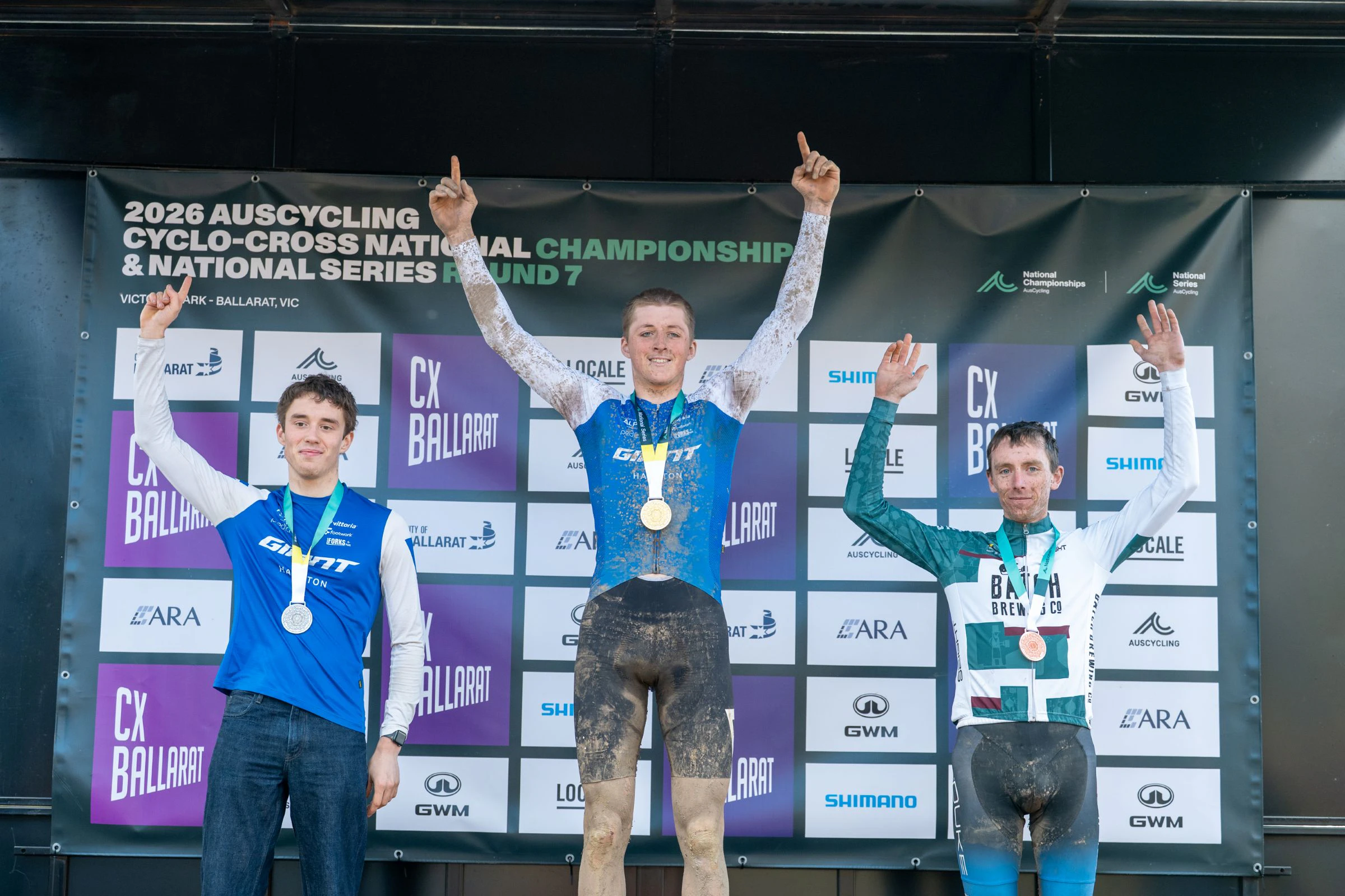 Hayden Vimpani, Campbell McConnell and Nicholas Smith on the AusCycling CX National Series Elite Men Overall Podium