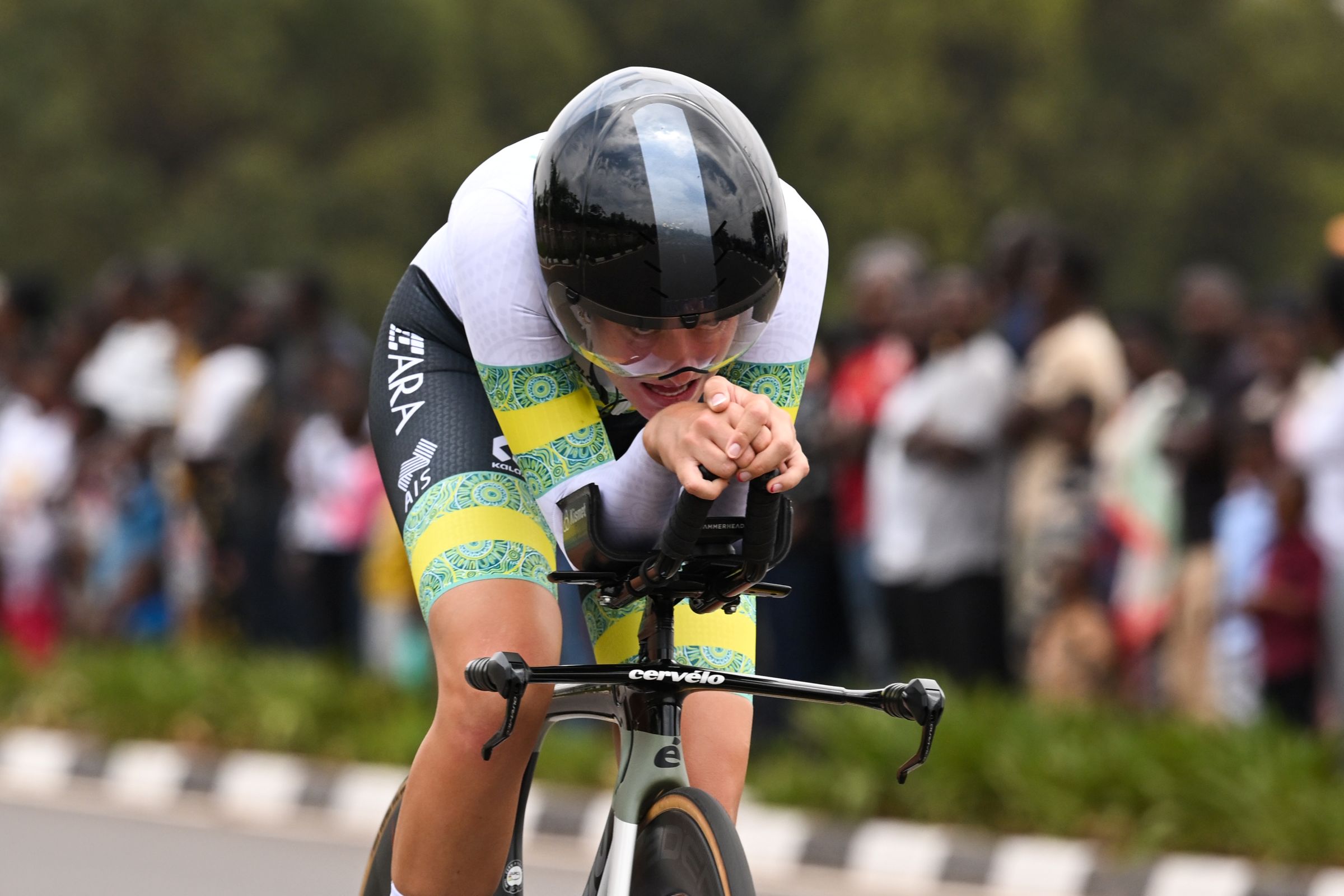 Alli Anderson competing for the ARA Australian Cycling Team in the  2025 UCI Road World Championships - BK Arena to Kigali Convention Centre, Kigali, Rwanda - Women Under-23 Individual Time Trial (ITT)