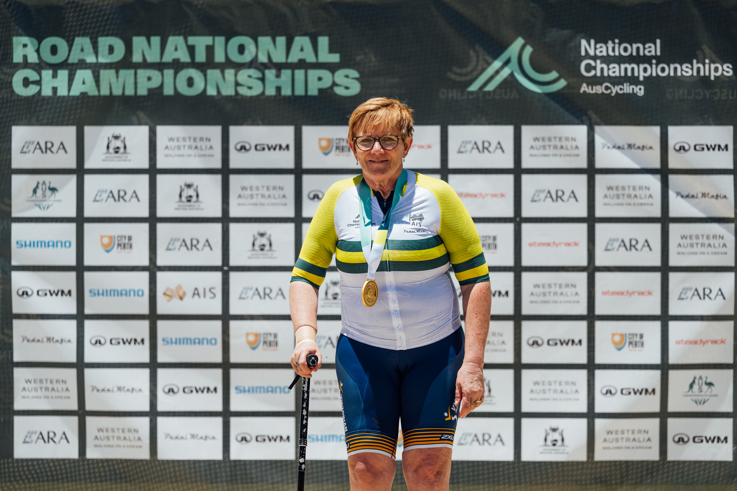 Carol Cooke after winning the time trial at the 2025 AusCycling Road National Championships in Perth. Picture Chris Auld