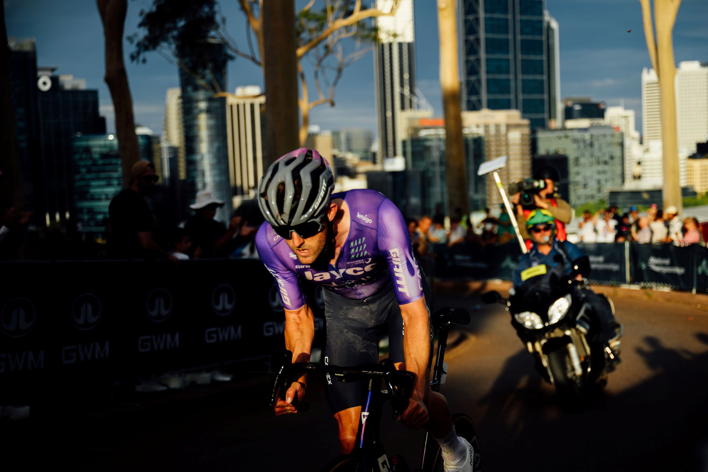 Durbridge attacking solo in the elite men road race at the Westbridge Funds Road National Championships in Perth.