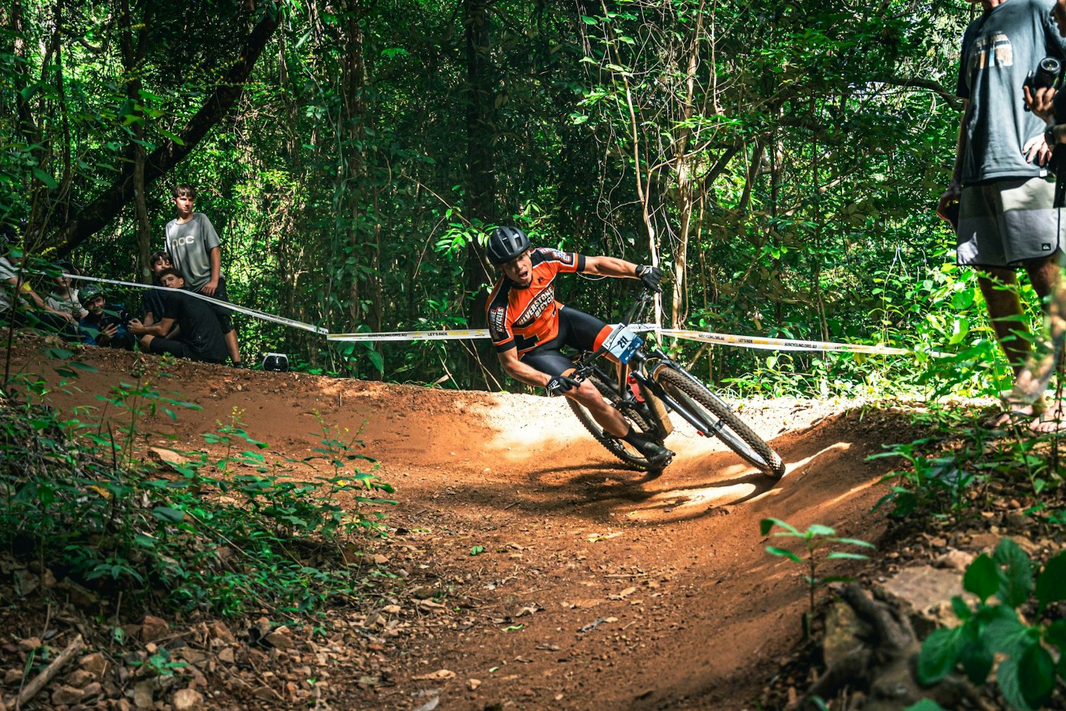 Cross-country mountain bike rider racing at Smithfield MTB Park, Cairns.