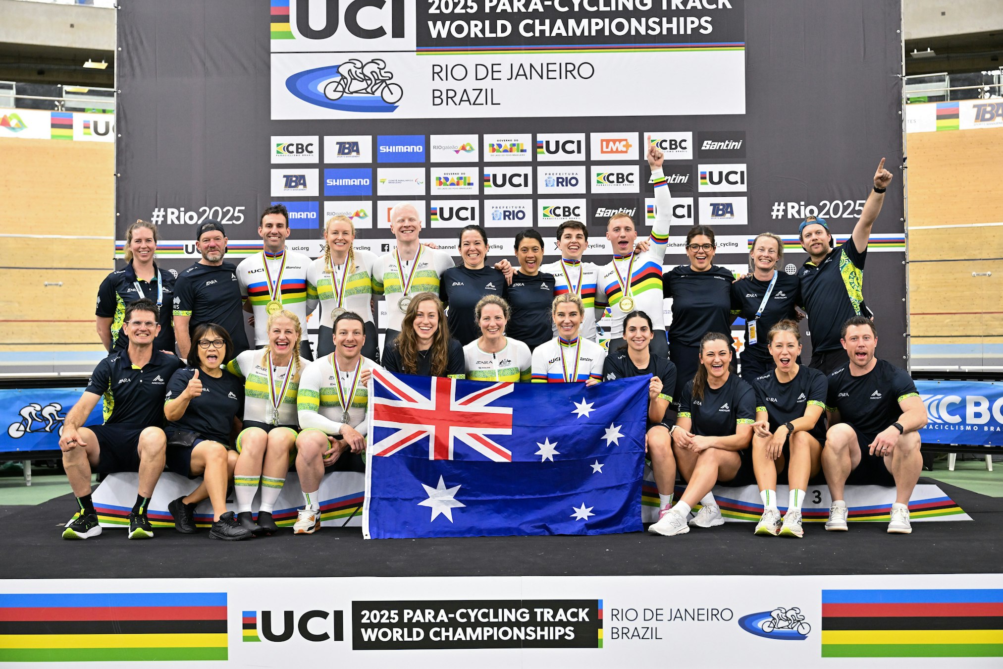 ARA Australian Cycling Team and staff after the 2025 UCI Para-cycling Track World Championships in Rio. Picture: SWpix.com