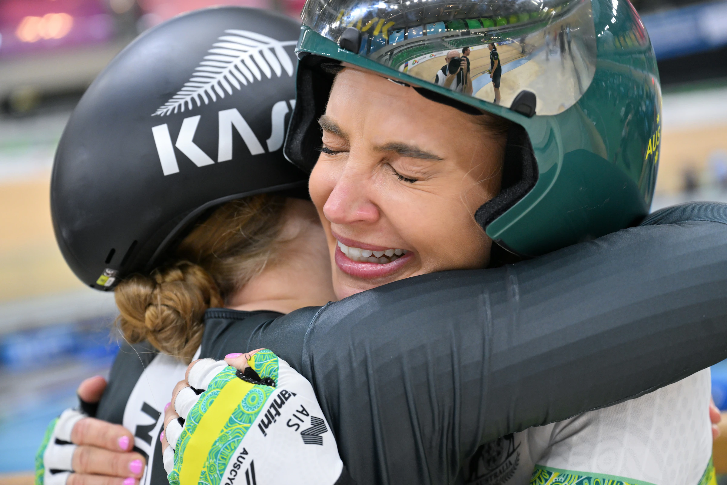 Erin Rowell celebrates winning a maiden world championship in the C4 Women Sprint at the 2025 UCI Para-cycling Track World Championships in Rio. Picture: SWpix.com
