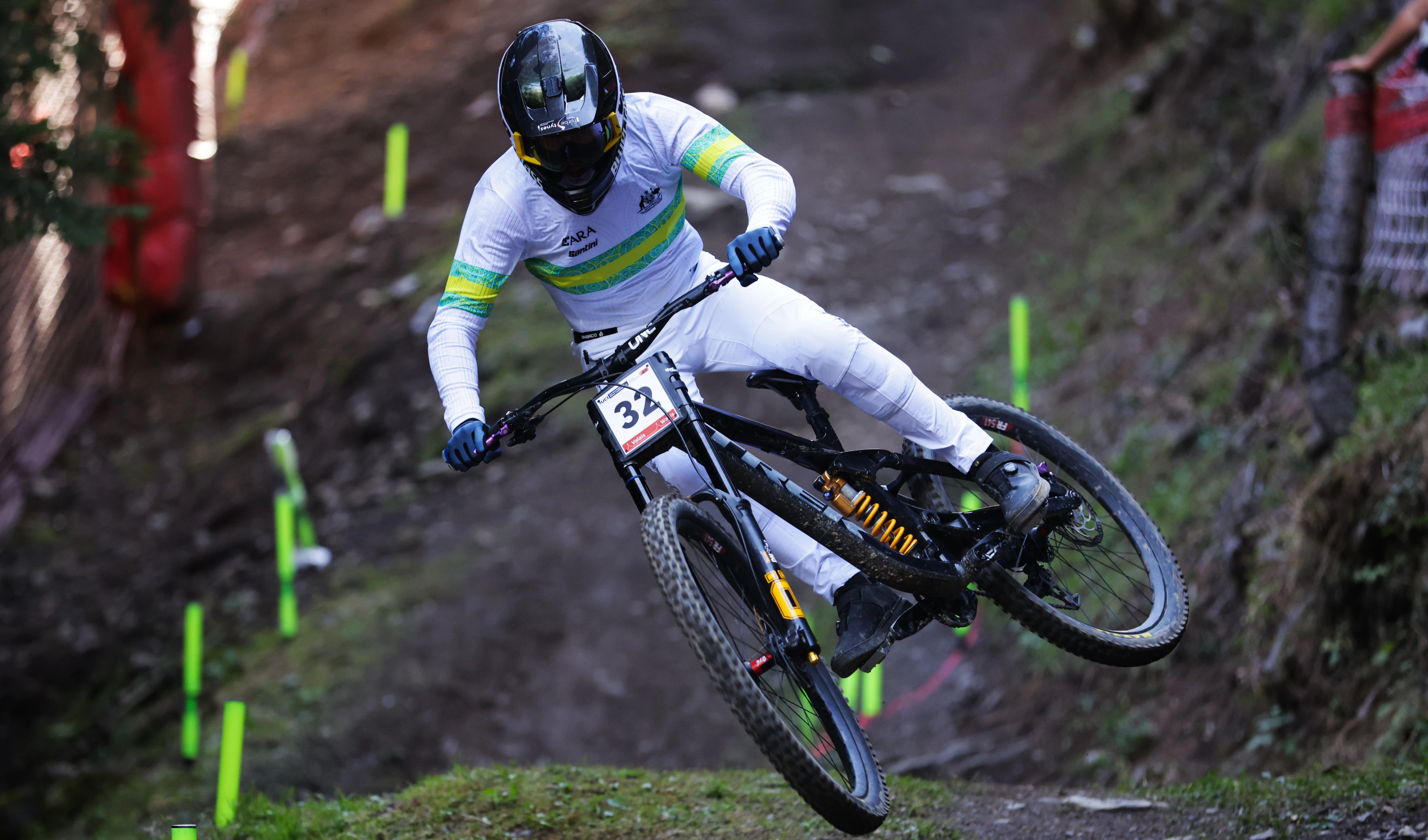 Jackson Connelly in downhill qualifying at the 2025 UCI Mountain Bike World Championships in Valais. Picture: Ed Sykes/SWpix.com