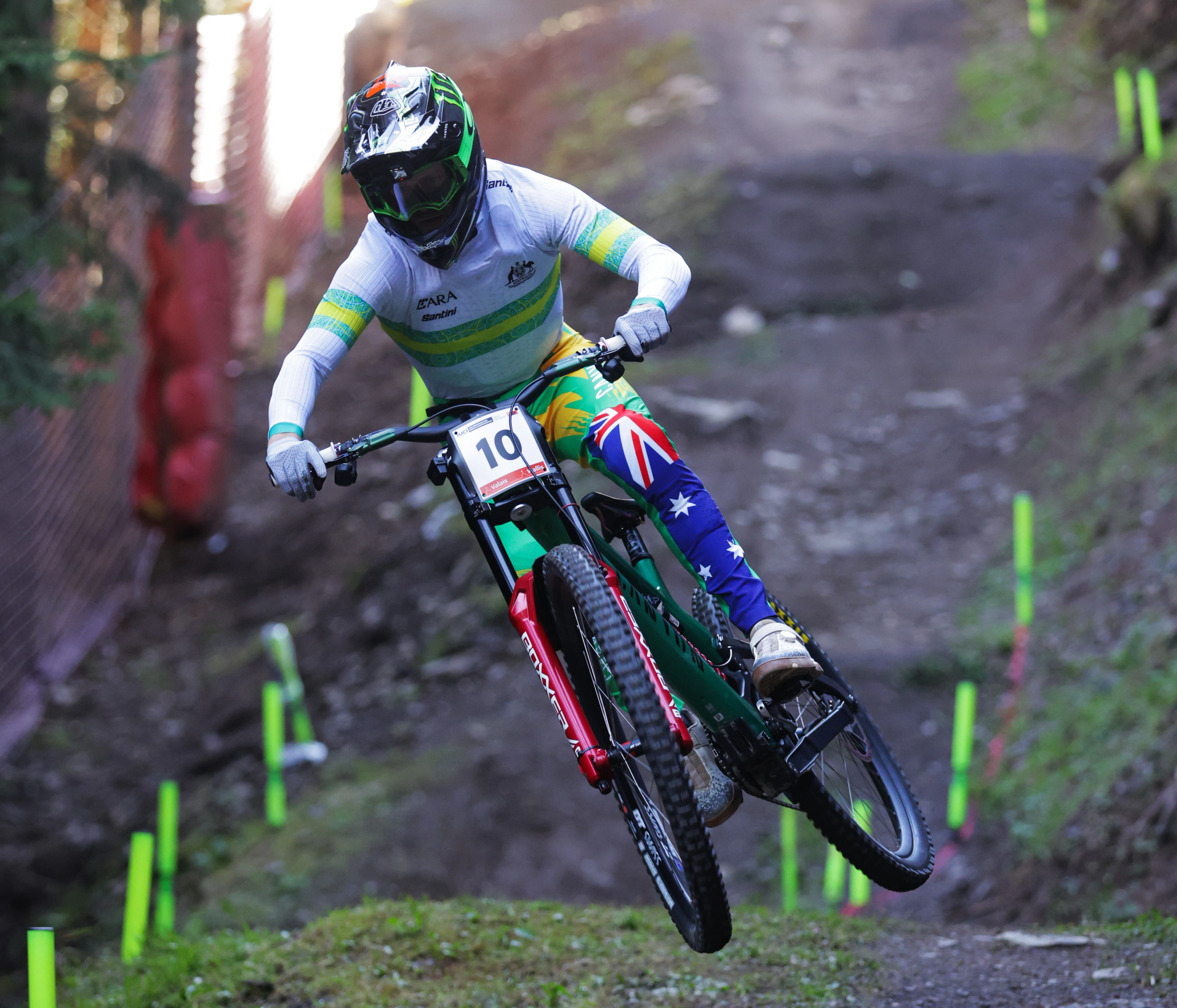 Troy Brosnan in downhill qualifying at the 2025 UCI Mountain Bike World Championships in Valais. Picture: Ed Sykes/SWpix.com