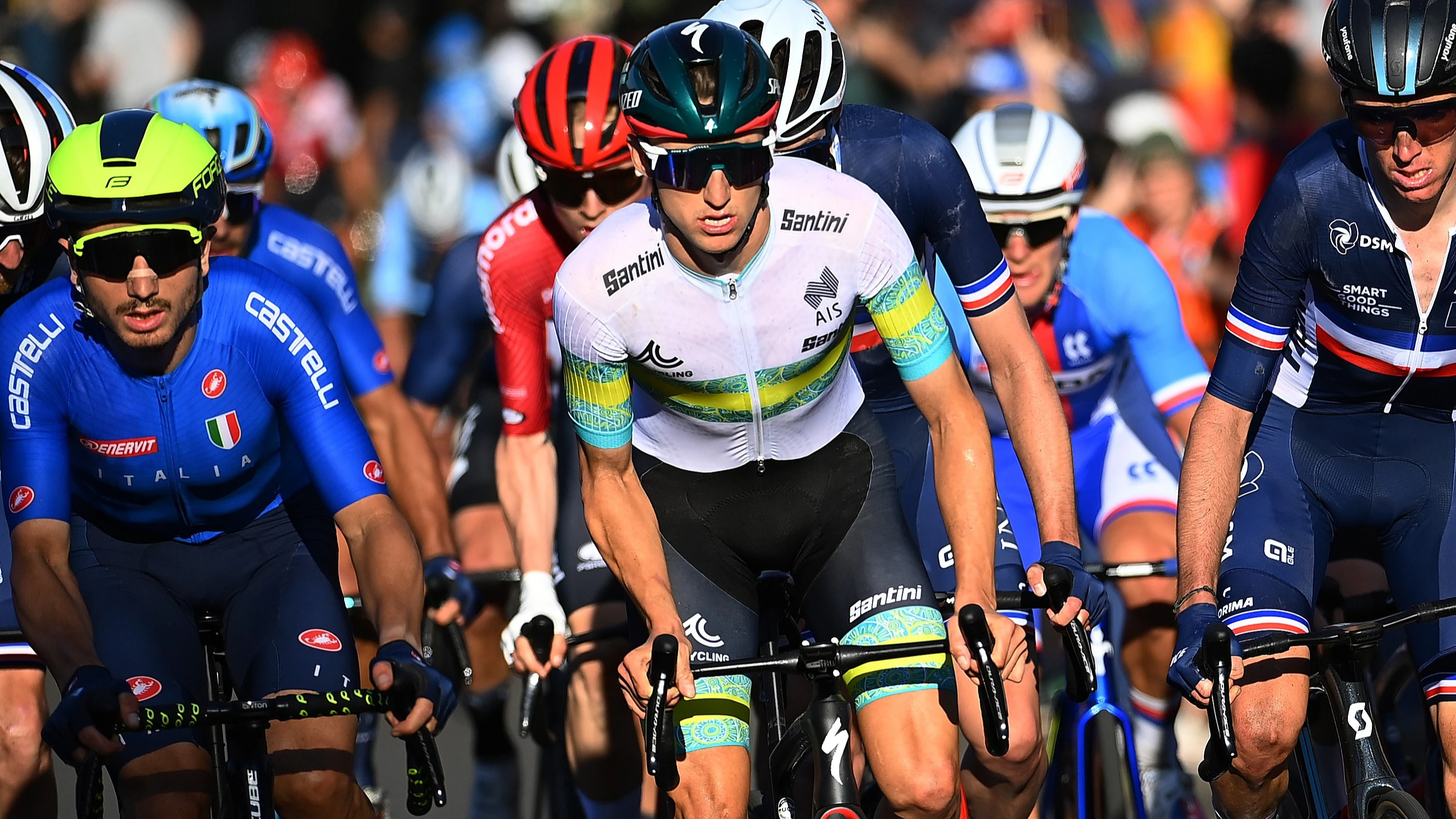 Australian cyclist Jai Hindley during the UCI Road Race World Championships in Wollongong in 2022
