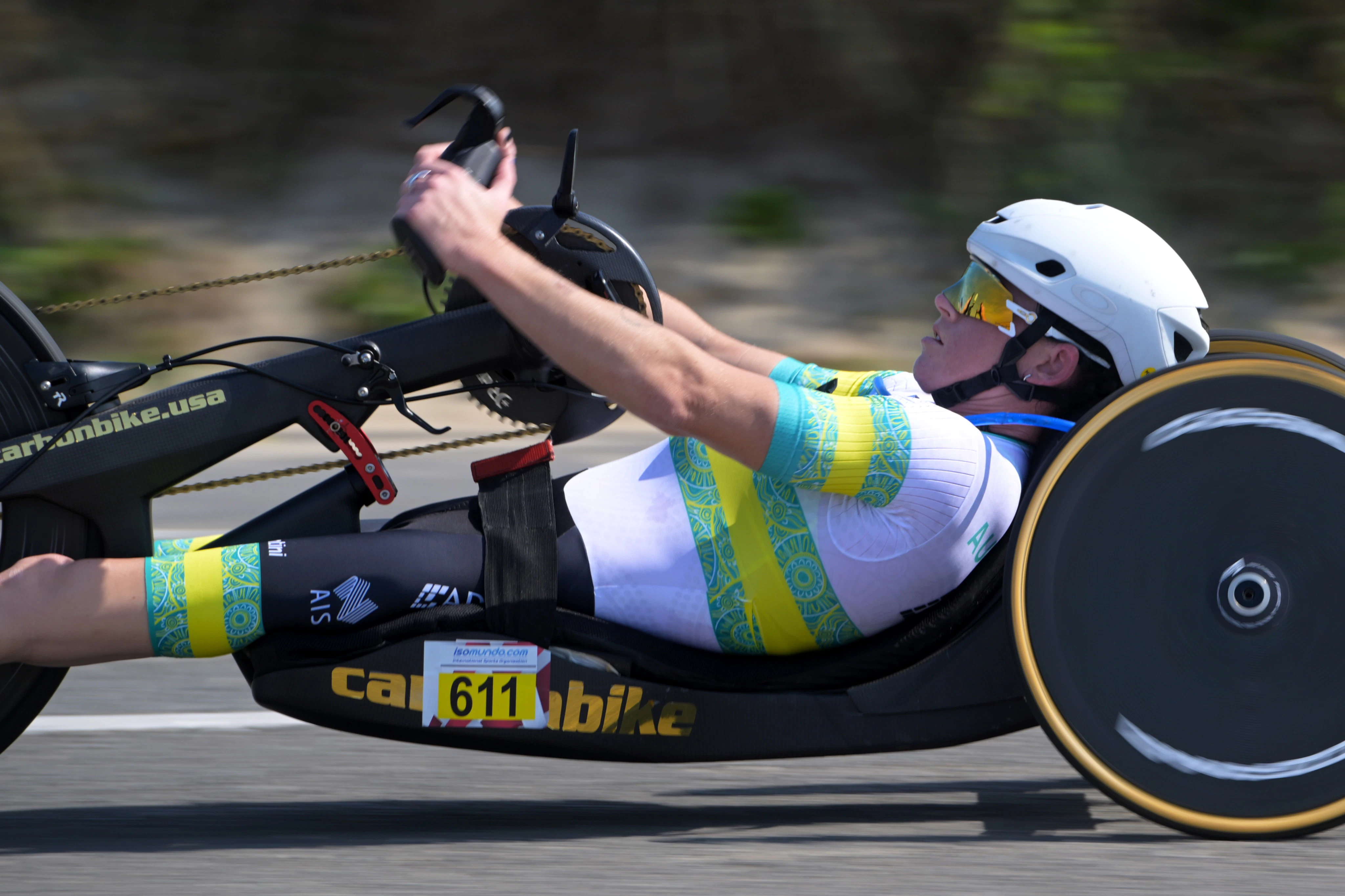 Lauren Parker racing the women's H3 time trial for the ARA Australian Cycling Team at the 2025 UCI Para-cycling Road World Cup in Ostend, Belgium. Picture: UCI