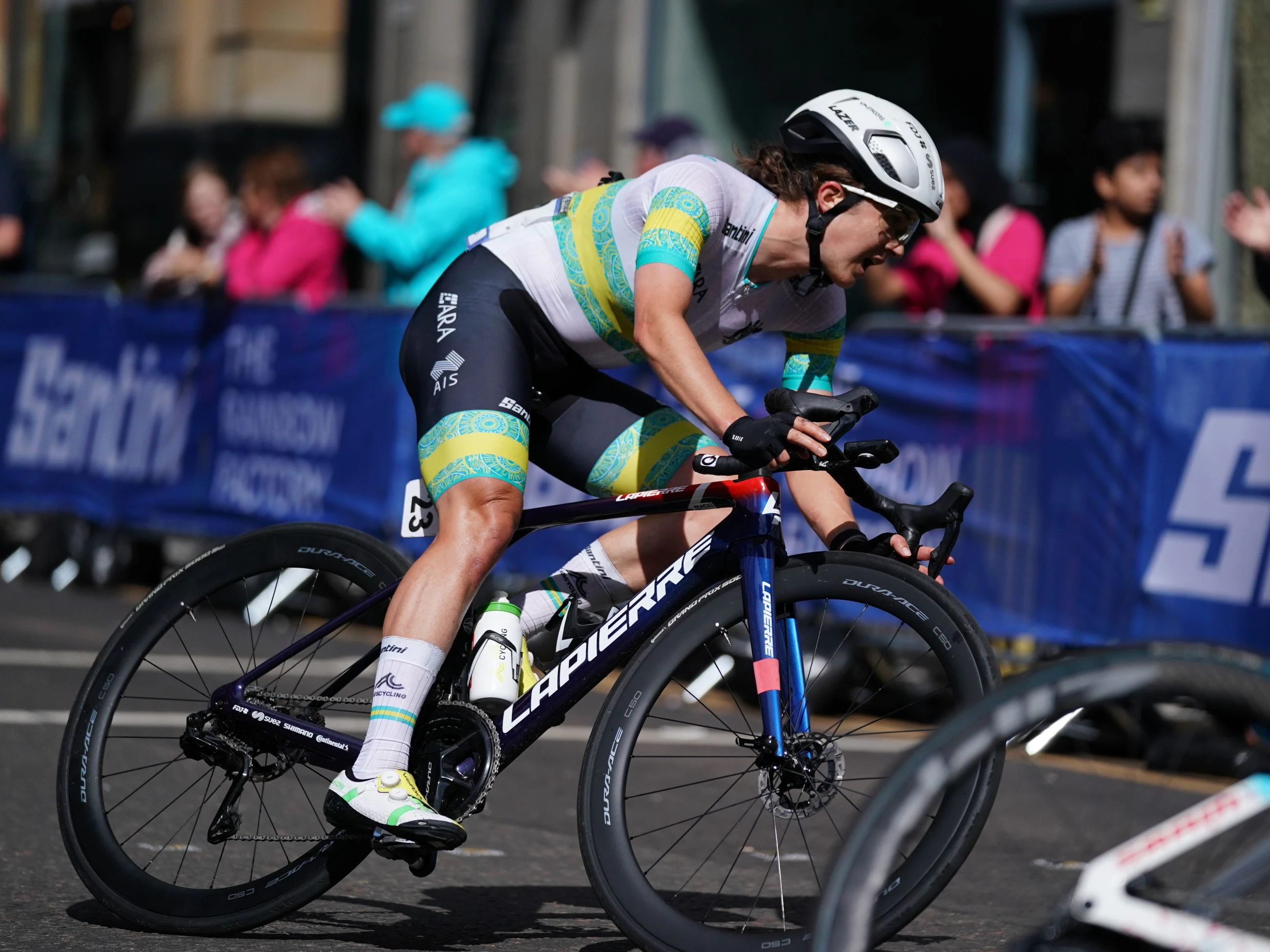 ARA Australian Cycling Team cyclist Grace Brown competing in the road race at the 2023 UCI Road World Championships in Glasgow