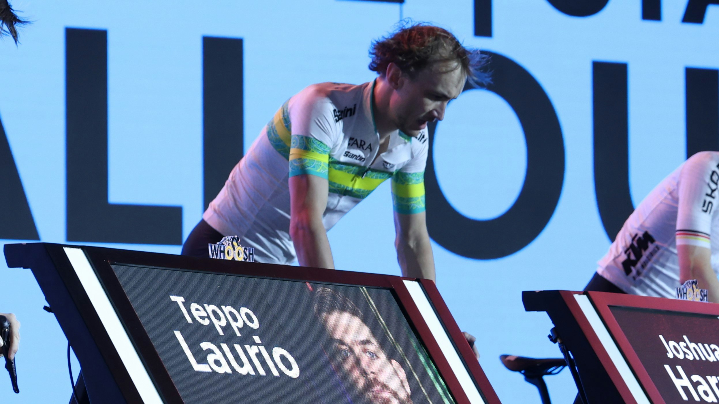 ARA Australian Cycling Team athlete Josh Harris during the 2024 UCI Cycling Esports World Championships in Abu Dhabi, United Arab Emirates (UAE) on MyWhoosh. (Photo by MyWhoosh)