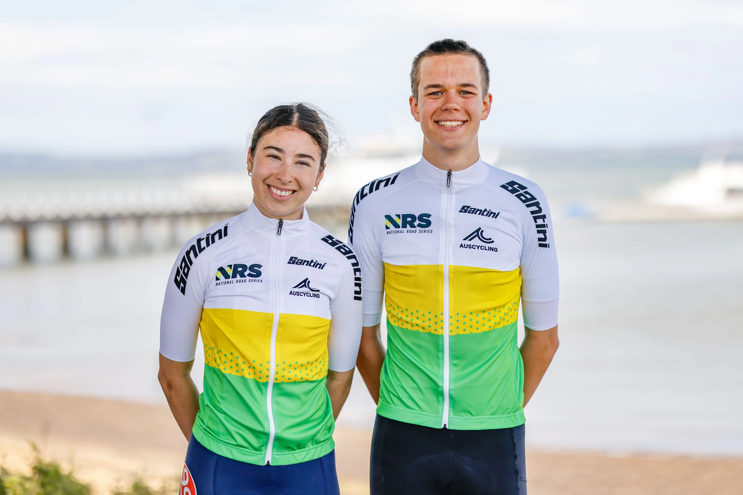 Emma Ochoa and Julian Baudry, winners of the BikeChain J19 National Road Series 2024 for junior under-19 road cyclists hosted by AusCycling
