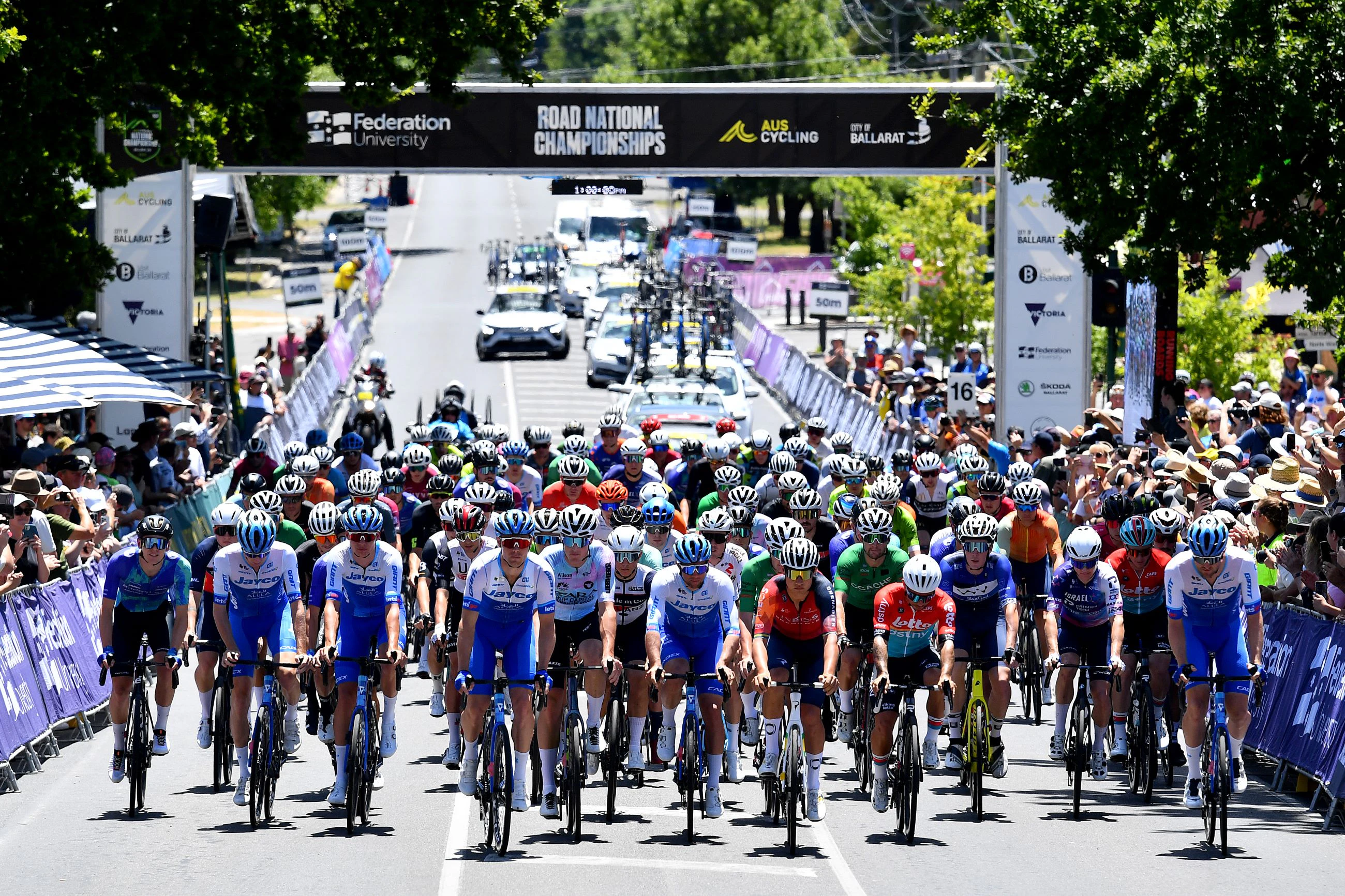 The start of the elite men road race at the 2023 Road National Championships in Ballarat