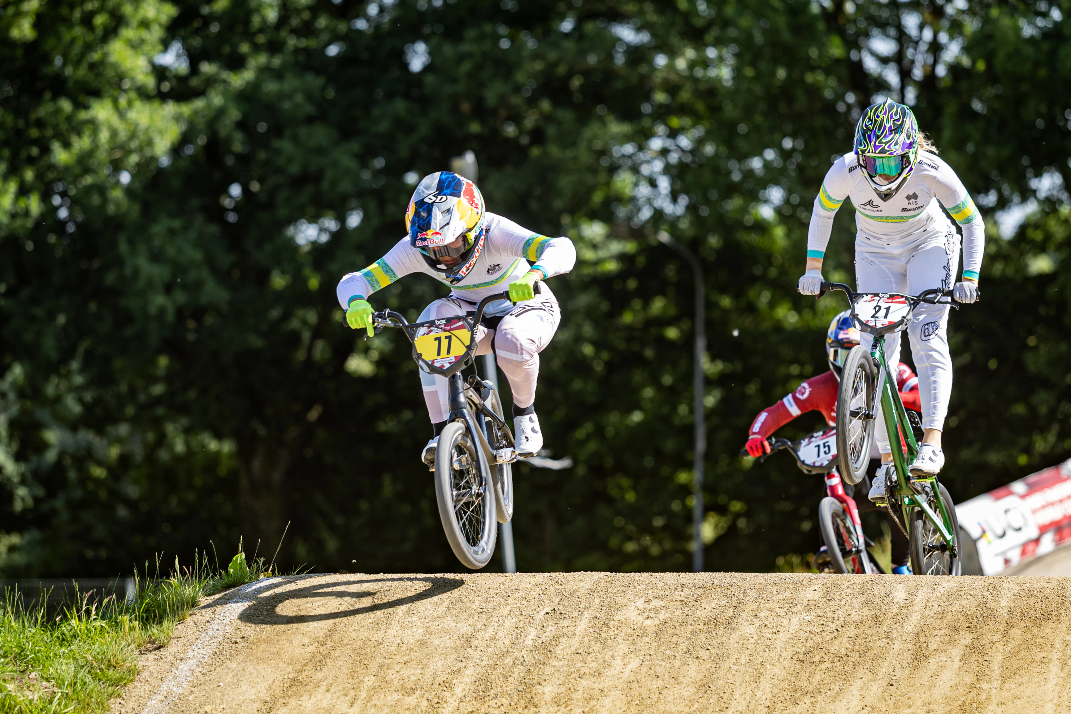 Saya Sakakibara and Lauren Reynolds at the Papendal UCI BMX Racing World Cup in 2025. Picture: Navada Photography