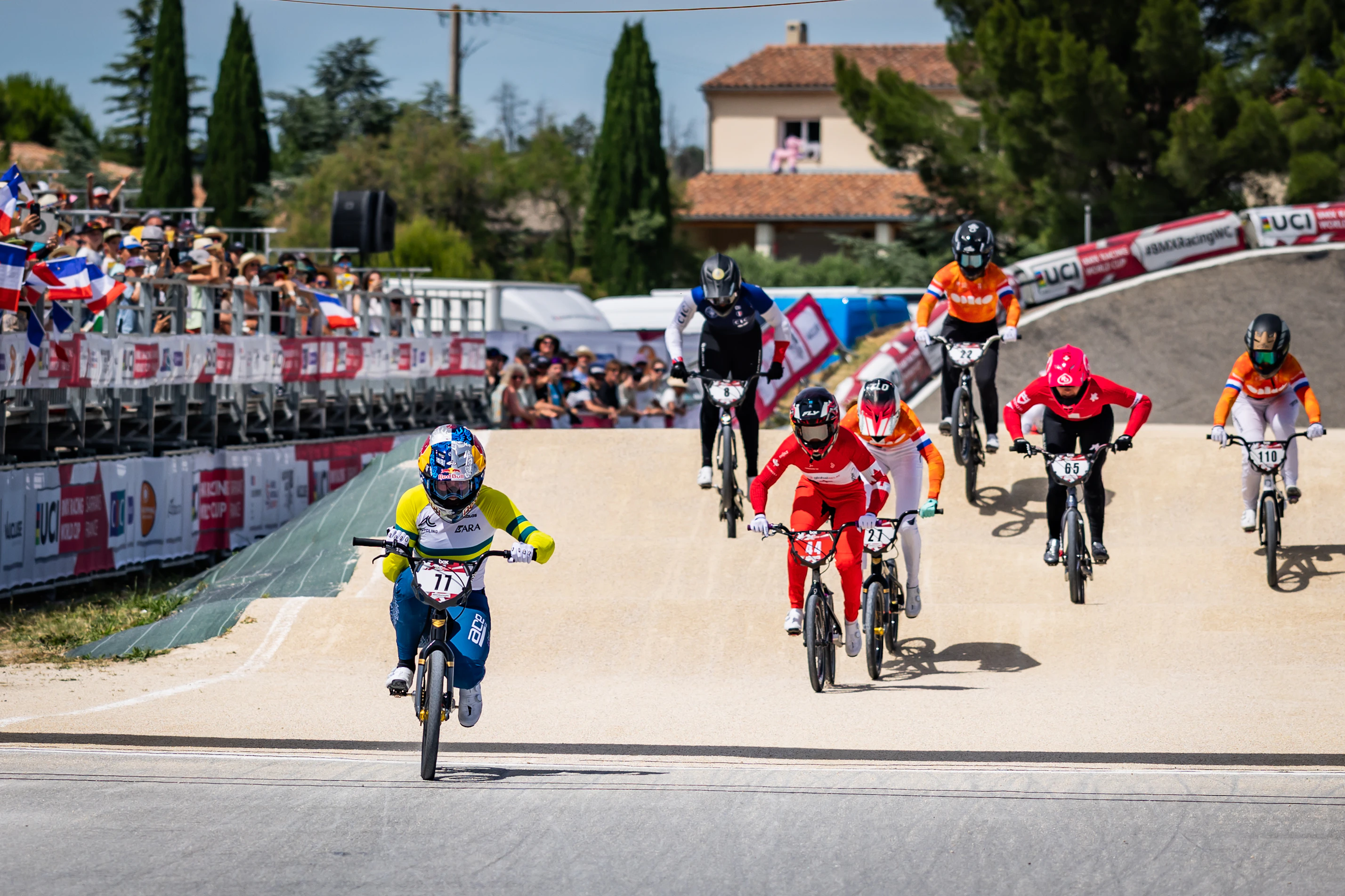 Saya Sakakibara wins Round 2 of the 2026 UCI BMX Racing World Cup in Sarrians, France. Picture: Navada Photography