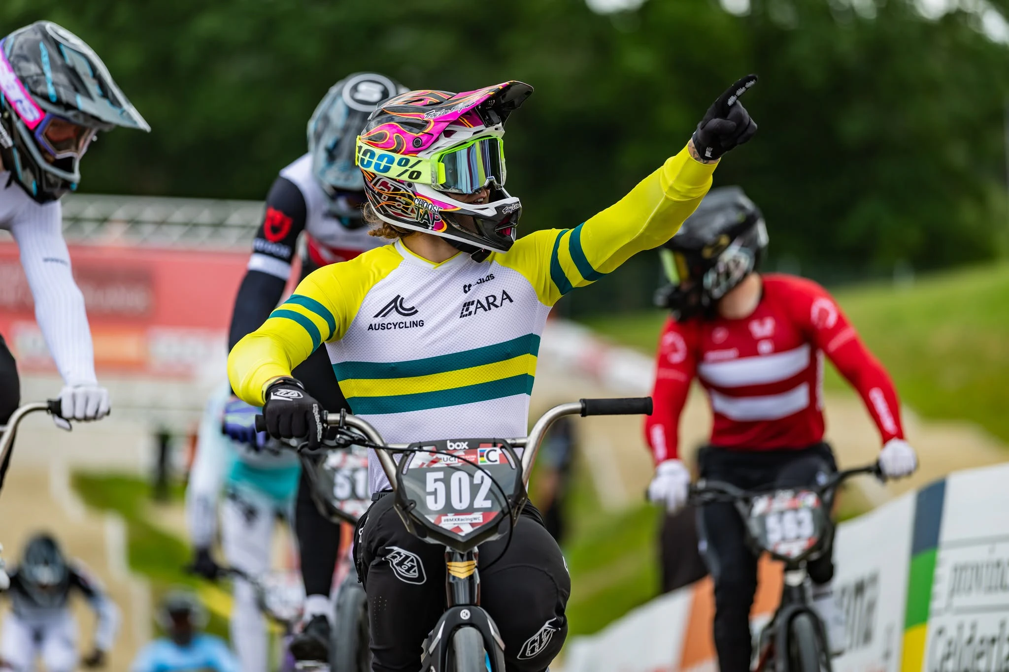 Josh Jolly celebrates winning Round 4 of the U23 2026 UCI BMX Racing World Cup in Papendal. Picture: Navada Photography