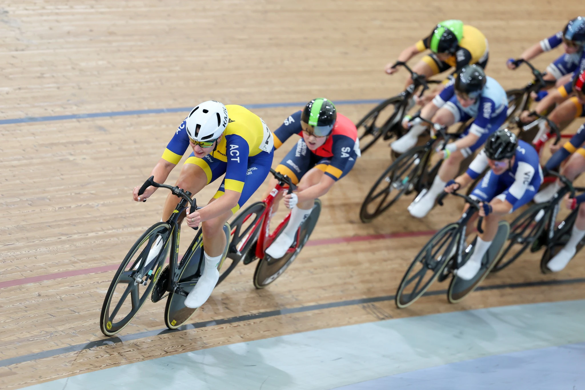 Claudia Marcks racing at the 2025 AusCycling Track National Championships in Brisbane. Picture: Mackenzie Sweetnam