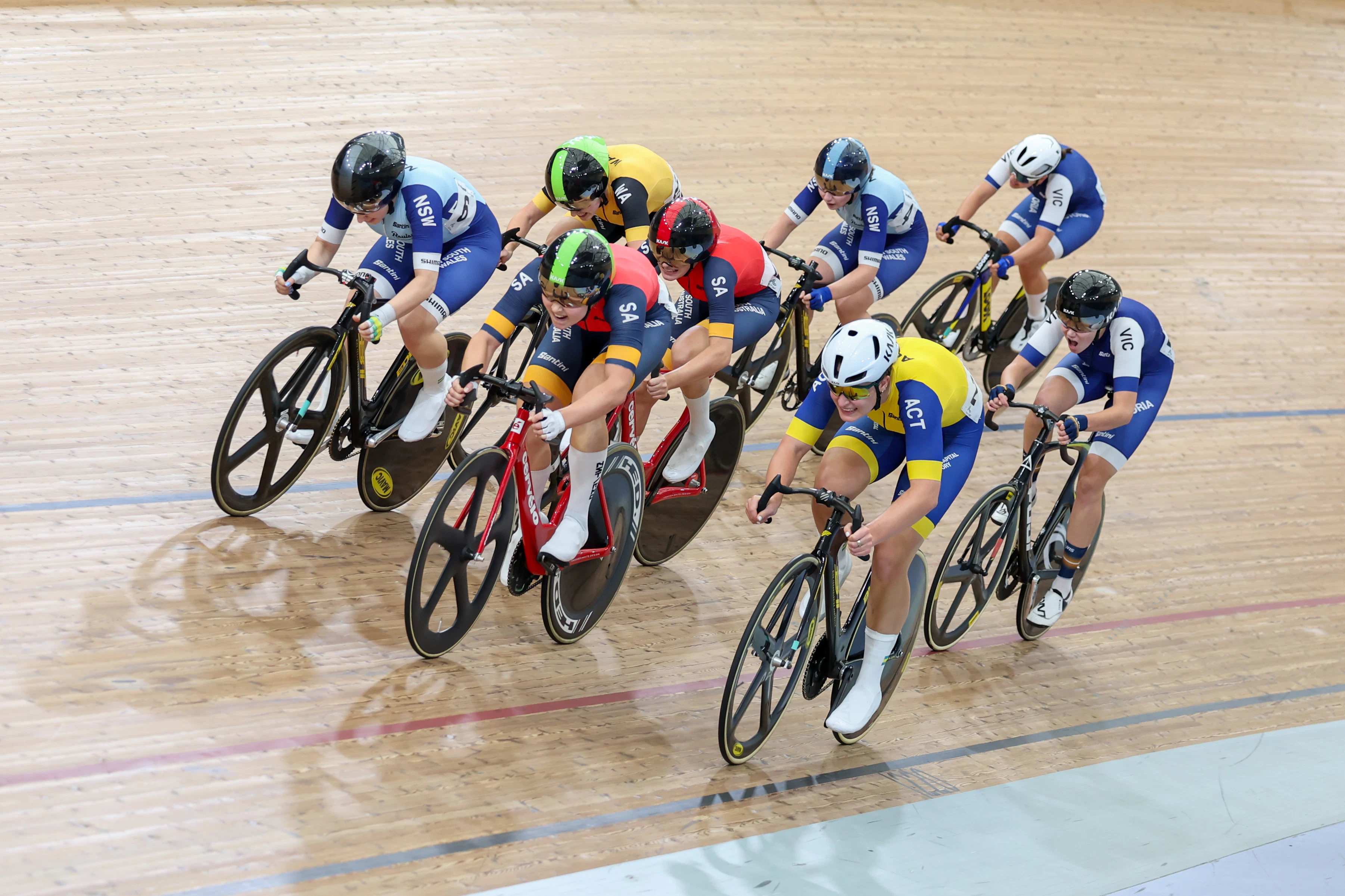 2025 AusCycling Track National Championships elite women scratch race - Keira Will, Odette Lynch, Claudia Marcks. Picture: Mackenzie Sweetnam