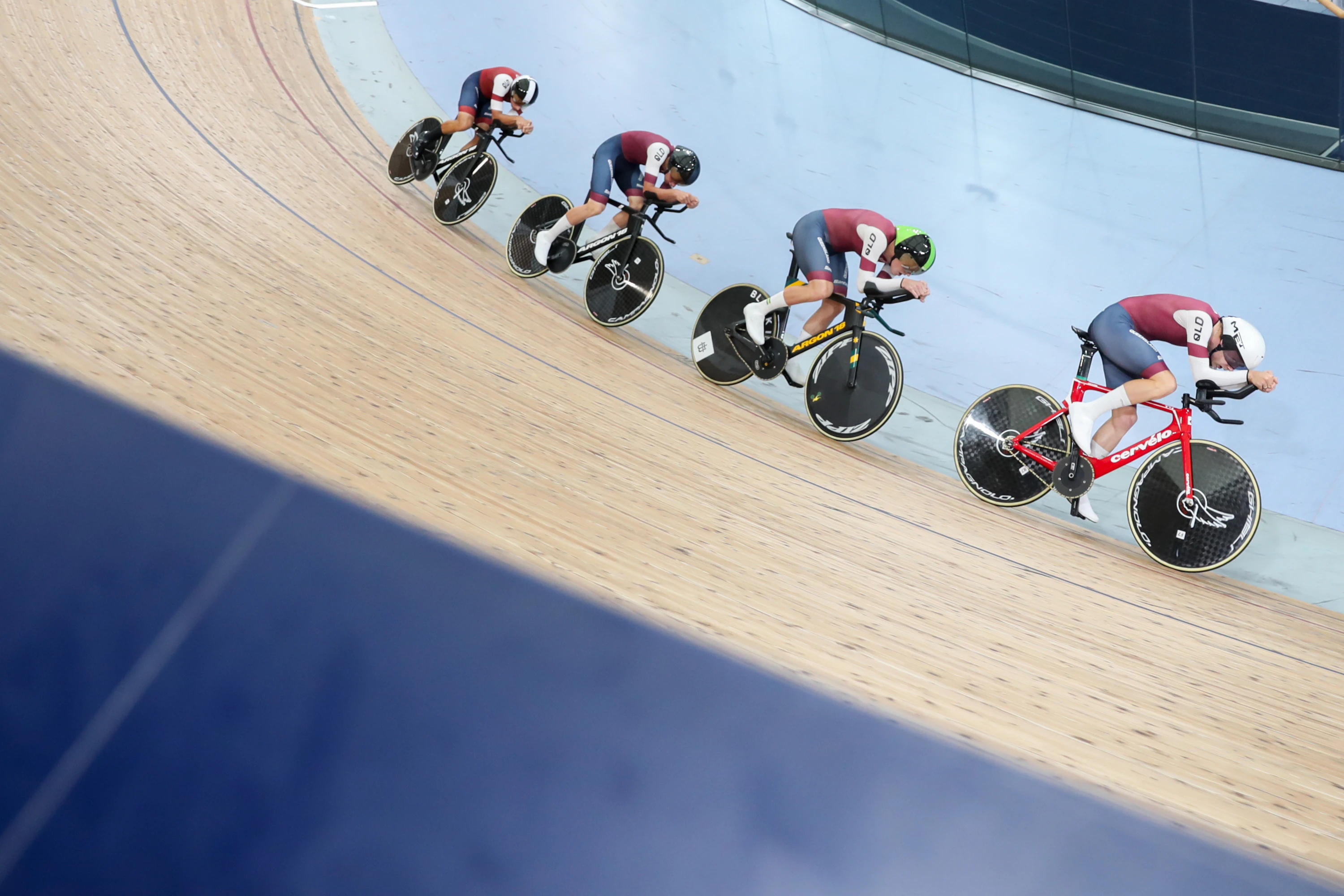 Queensland elite men team pursuit at the 2025 AusCycling Track National Championships. Picture: Mackenzie Sweetnam