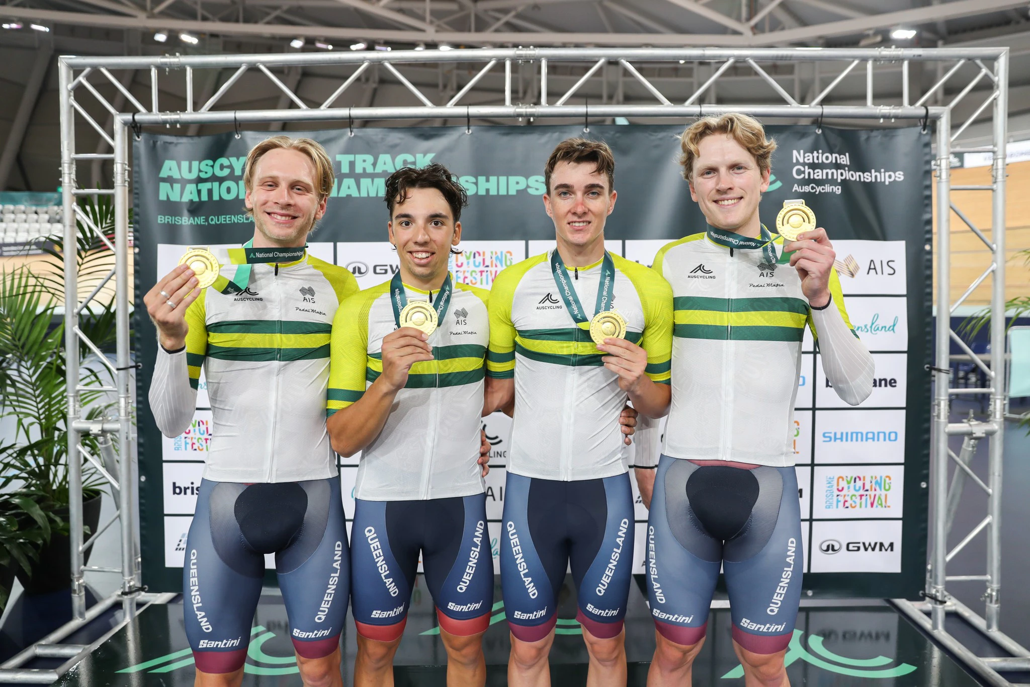 2025 elite men's team pursuit national champion - Rohan Haydon-Smith, Declan Trezise, Noah Blannin and James Moriarty - 2025 AusCycling Track National Championships. Picture: Mackenzie Sweetnam