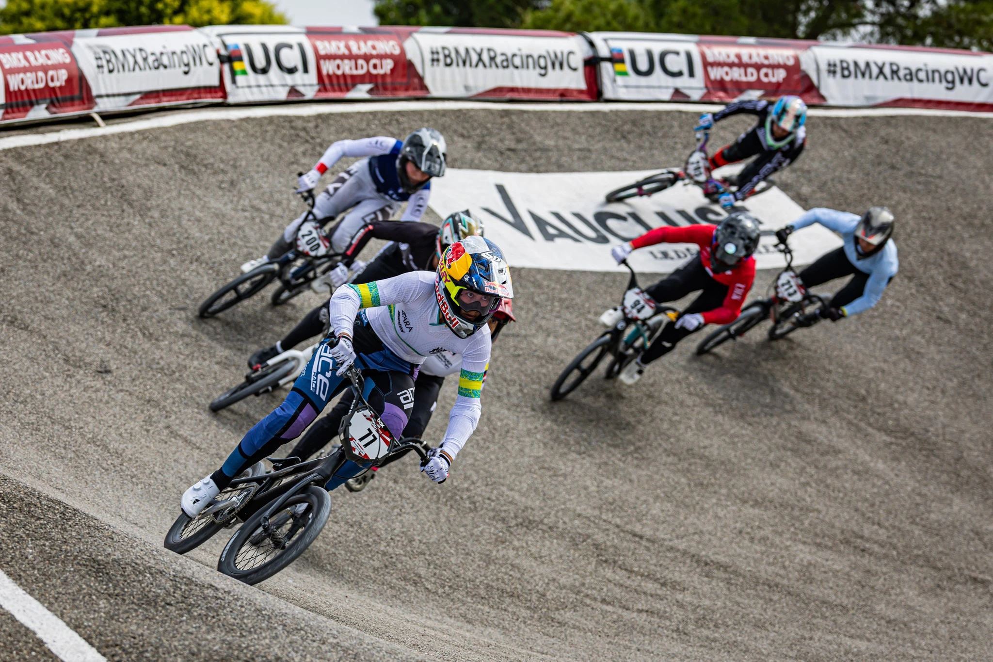 Saya Sakakibara racing at the Sarrians 2025 UCI BMX Racing World Cup. Picture: Navada Photography